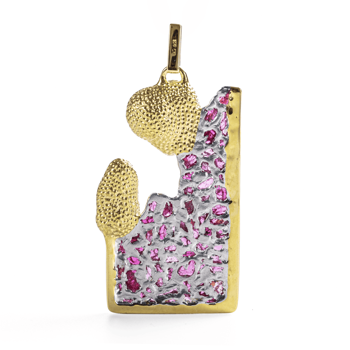 Khesbe Singular Edition Natural Raw Ruby & Baroque Pearl Mosaic Silver Pendant