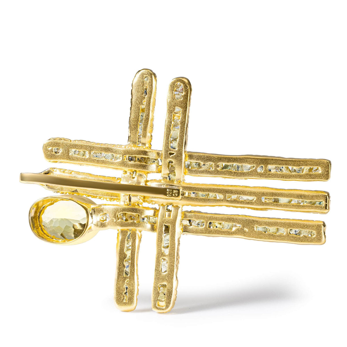 Sídhe Cross Silver Pendant with Raw Yellow Sapphire and Lemon Quartz