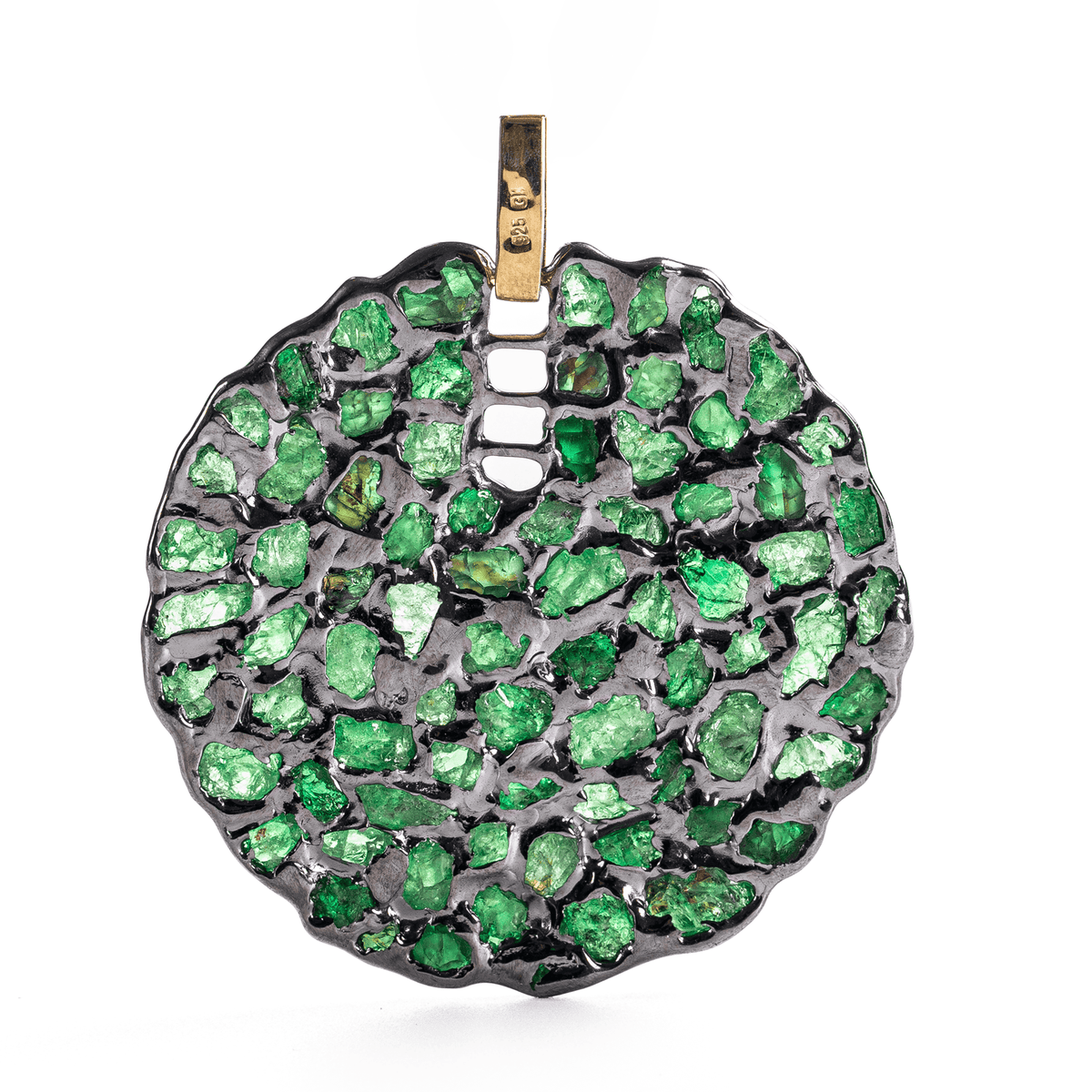 Vitrea Singular Edition Natural Raw Chrome Diopside Mosaic Silver Pendant