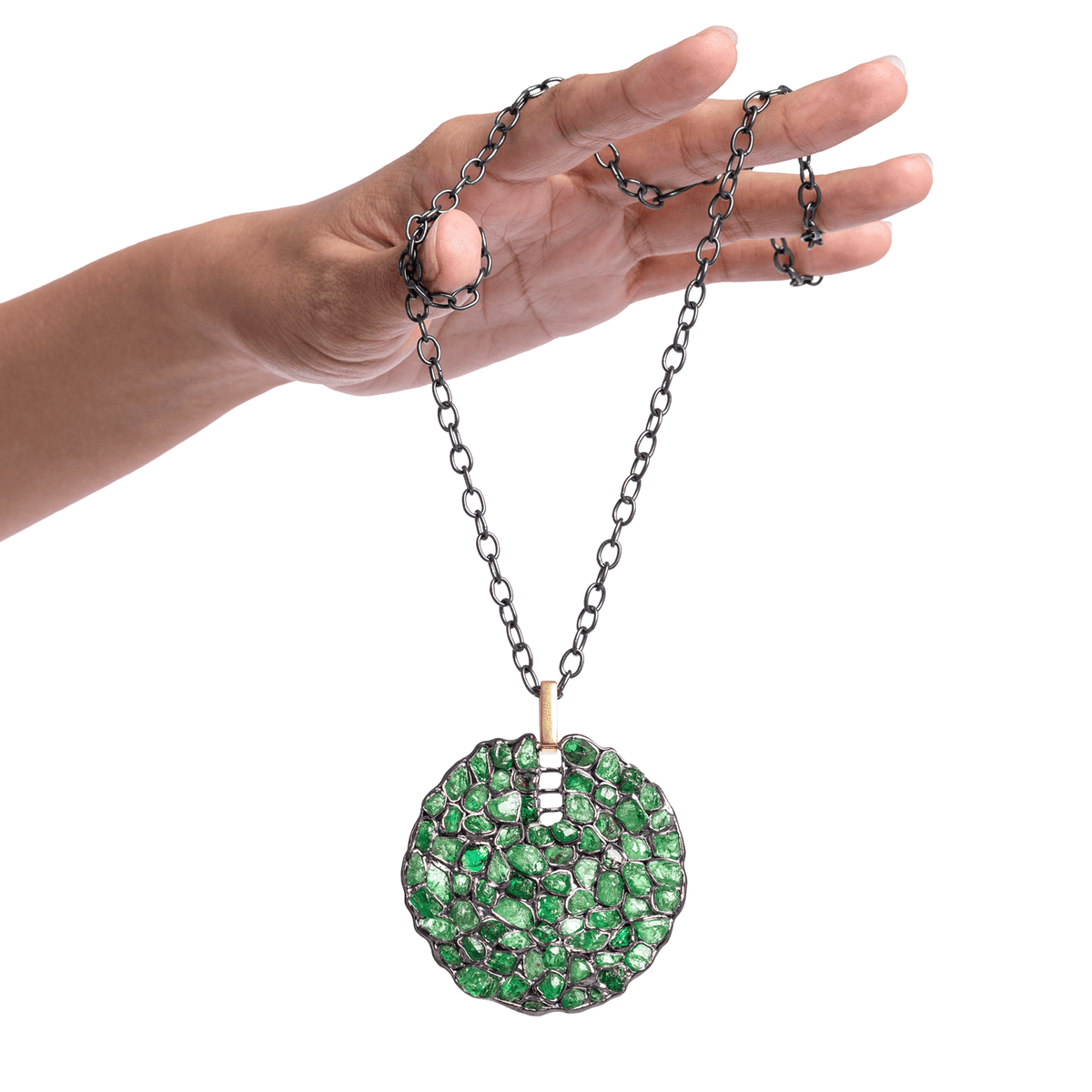 Vitrea Singular Edition Natural Raw Chrome Diopside Mosaic Silver Pendant
