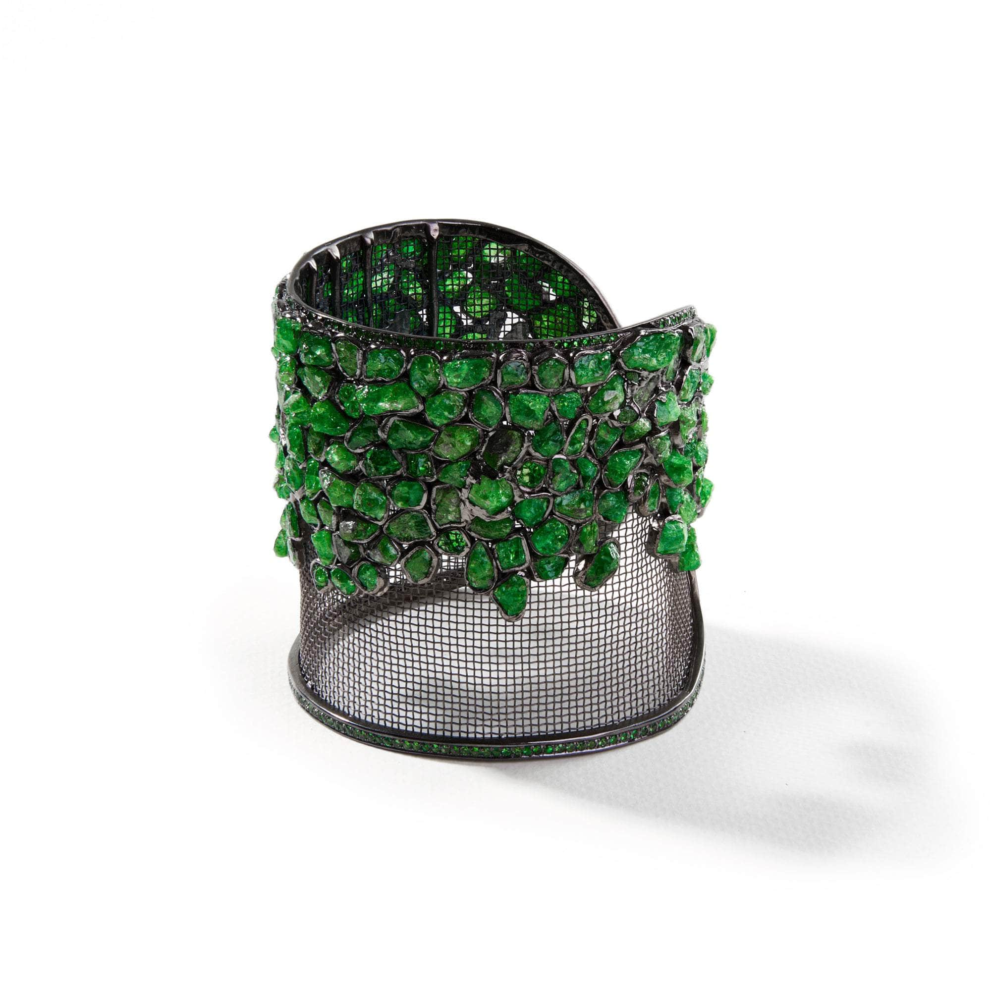 Verr Rough Tsavorite and Chrome Diopside Bangle GERMAN KABIRSKI