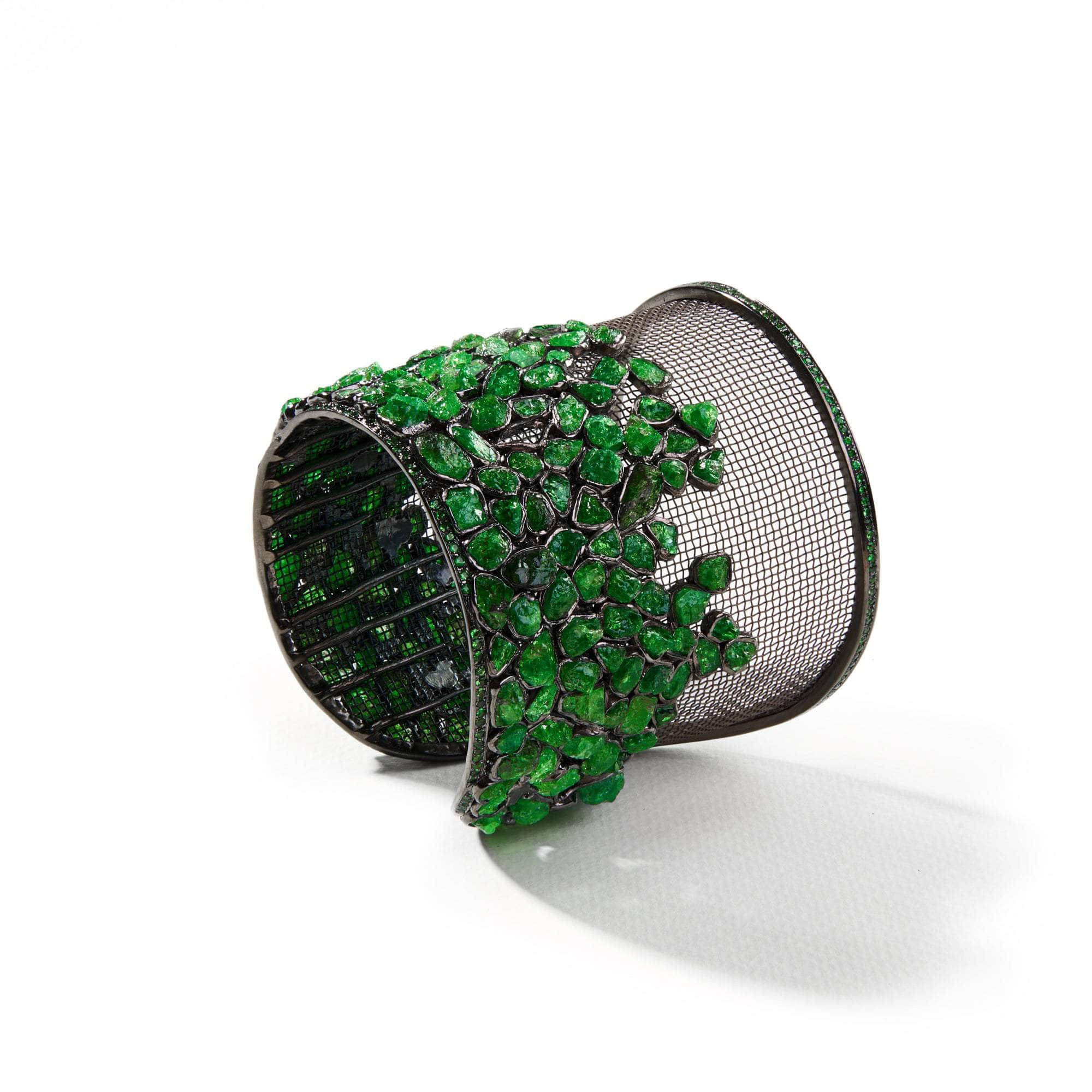 Verr Rough Tsavorite and Chrome Diopside Bangle GERMAN KABIRSKI