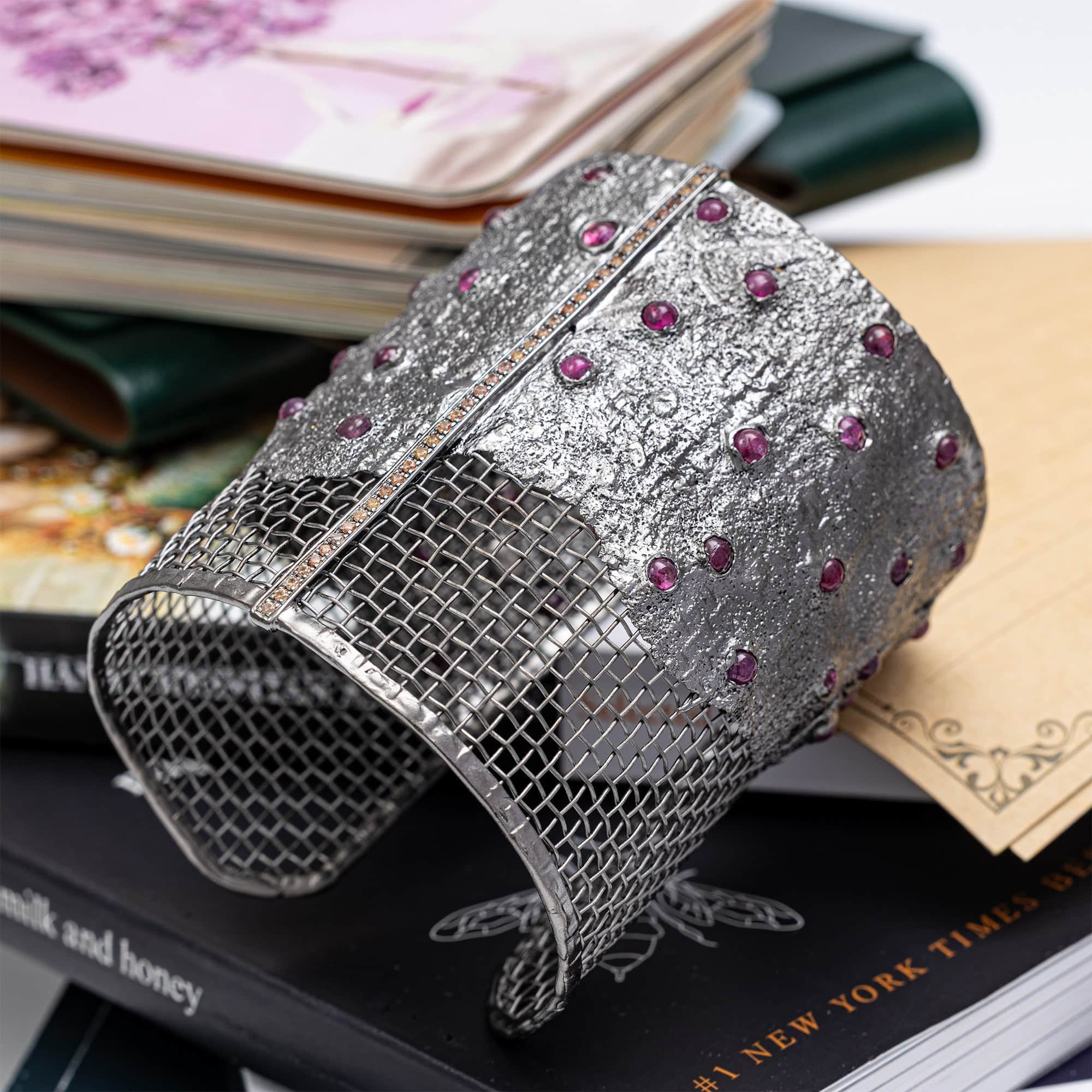 Thallo Singular Edition Bracelet with 17 Ct Ruby & Orange Sapphire Lines