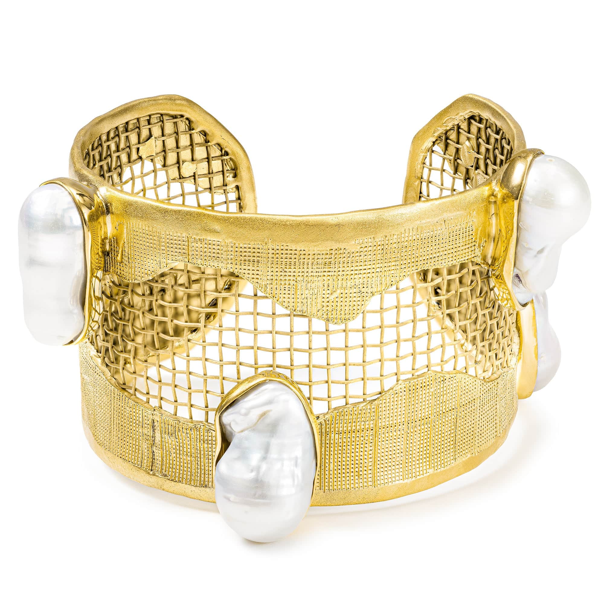 Thrasos Singular Edition Mixed Metal Bracelet 24K Gold Plated with Baroque Pearl