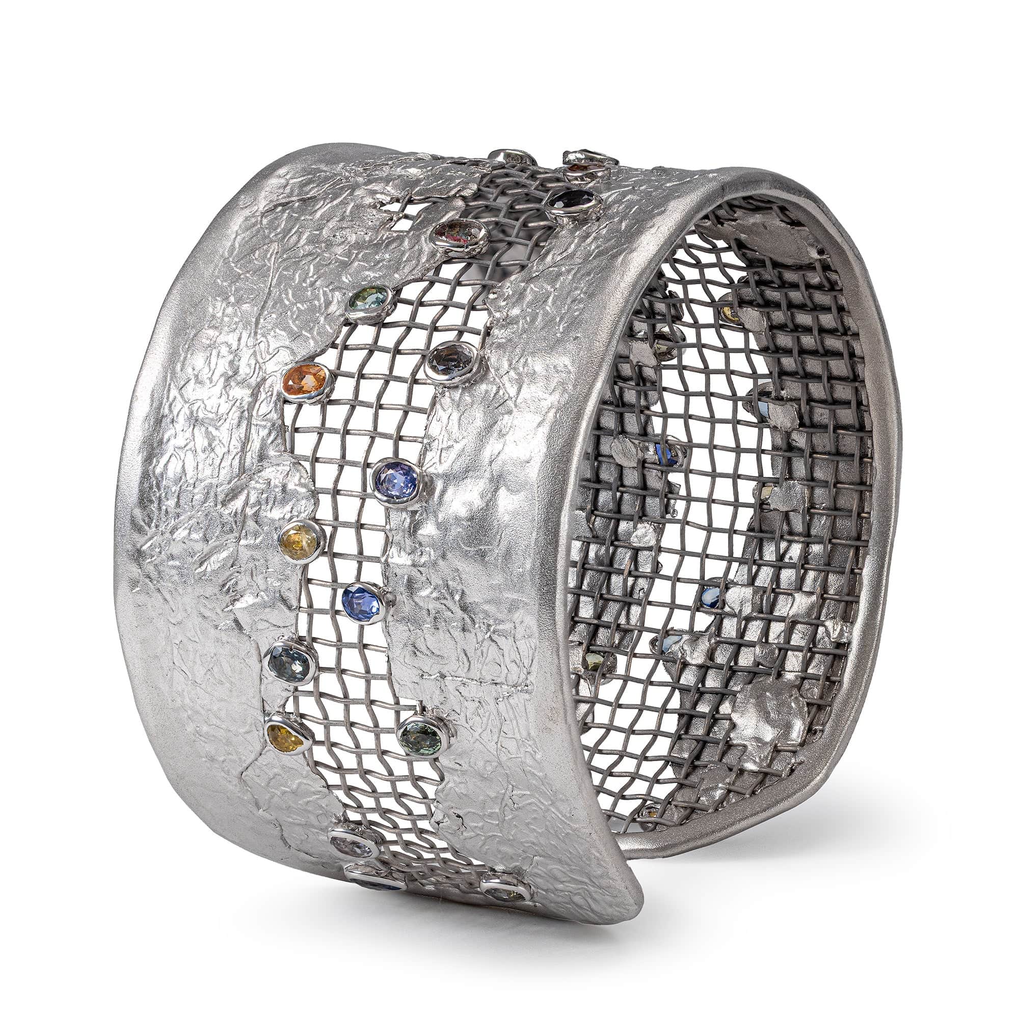 Arche Singular Edition Titanium Mesh & Silver Bangle with Fancy Sapphire
