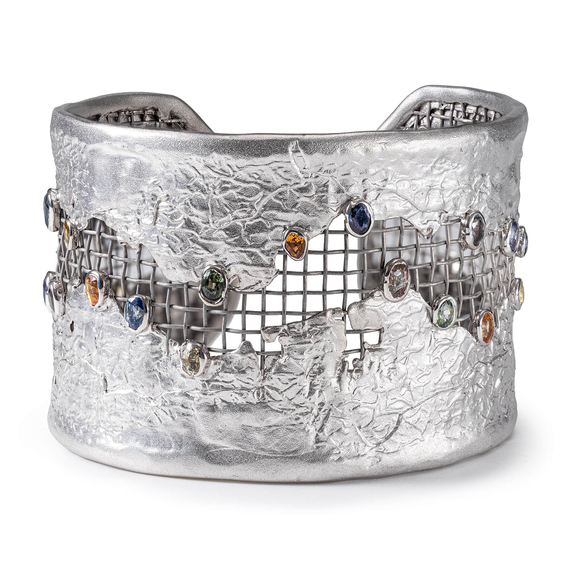 Arche Singular Edition Titanium Mesh & Silver Bangle with Fancy Sapphire