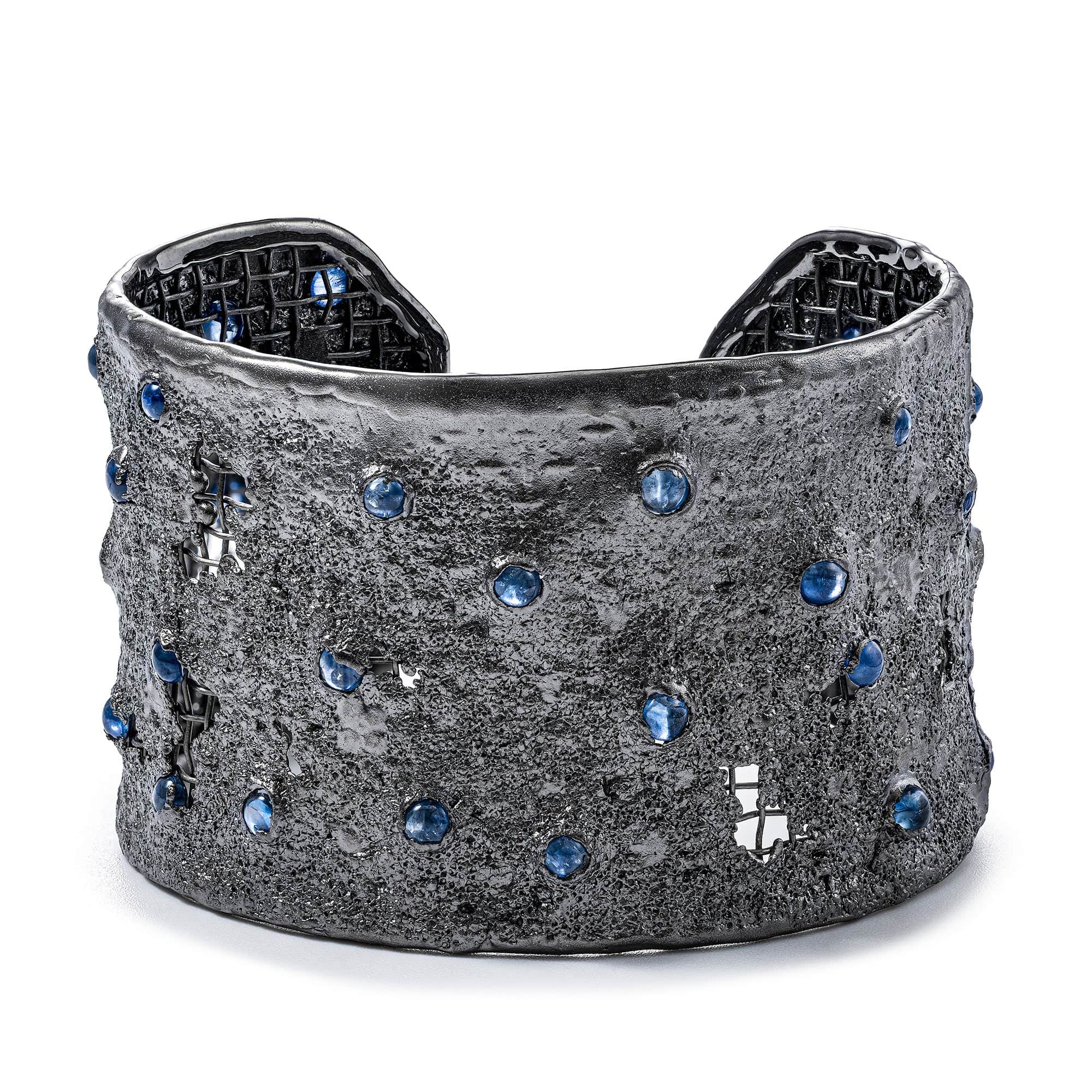 Thyre Mixed Metal Singular Bracelet with Natural Cabochon Blue Sapphires