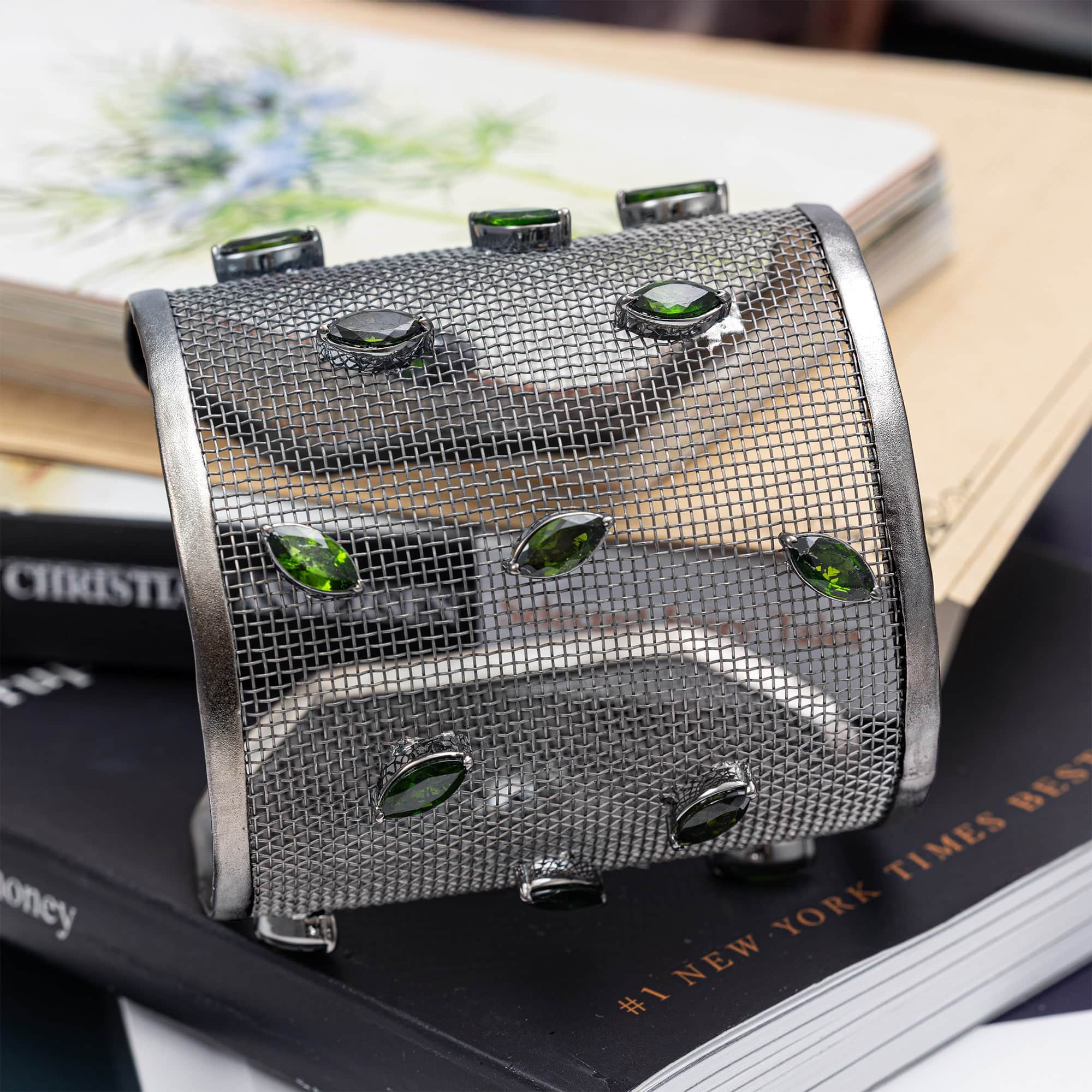 Oreads Titanium Mesh & Silver One Piece Only Bracelet with Chrome Diopside