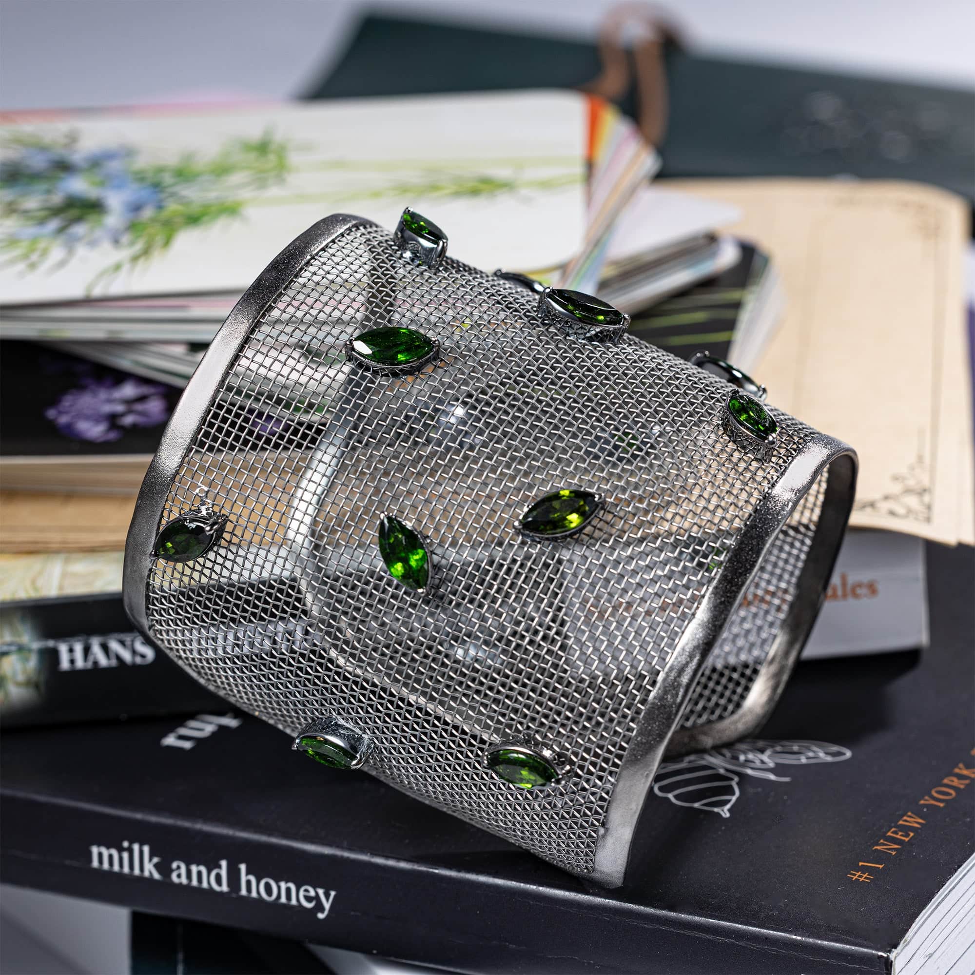 Oreads Titanium Mesh & Silver One Piece Only Bracelet with Chrome Diopside