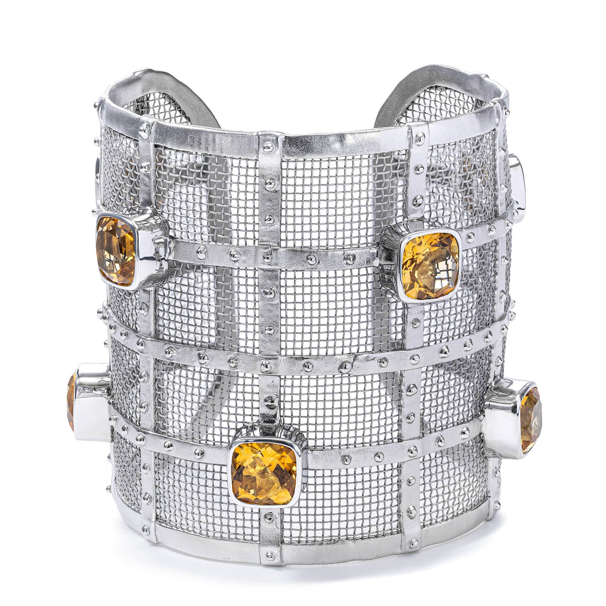 Styga Singular Edition Titanium Mesh & Sterling Silver Bangle with Citrines