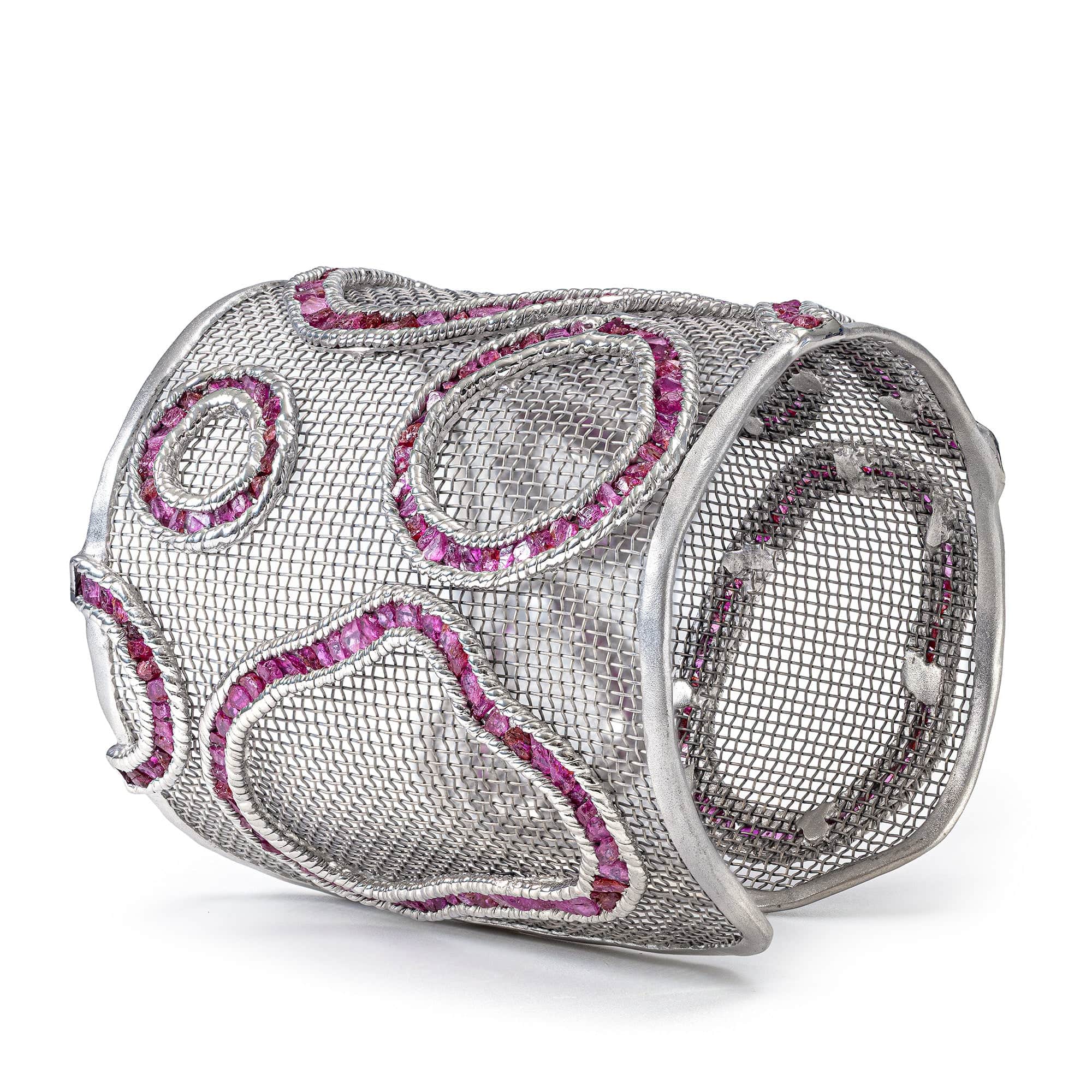 Signum Singular Edition Titanium Mesh & Silver Bangle with Rough Ruby