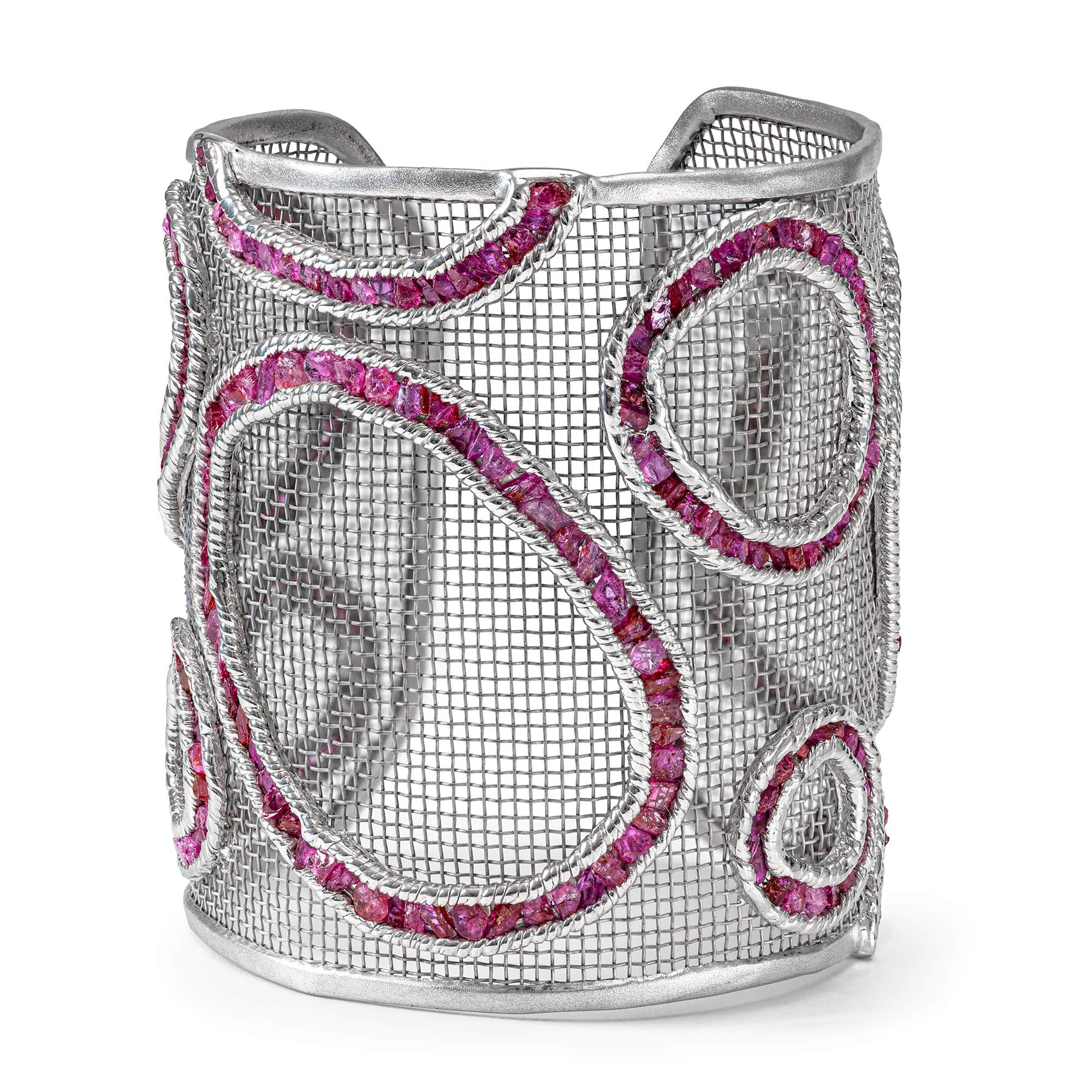 Signum Singular Edition Titanium Mesh & Silver Bangle with Rough Ruby
