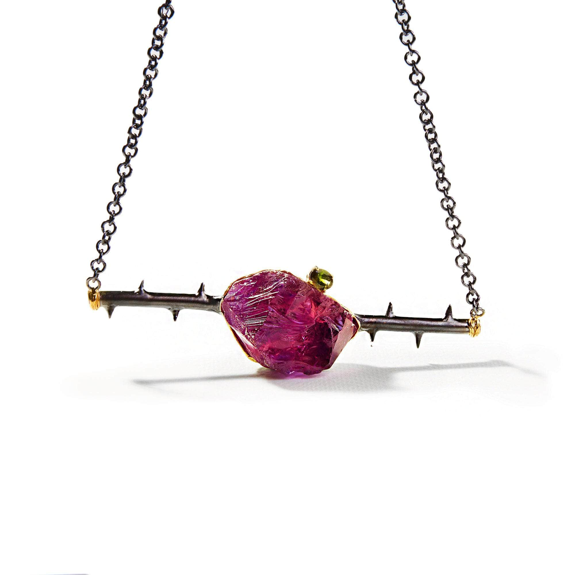 Kairo Rough Amethyst and Olive Green Tourmaline Necklace GERMAN KABIRSKI