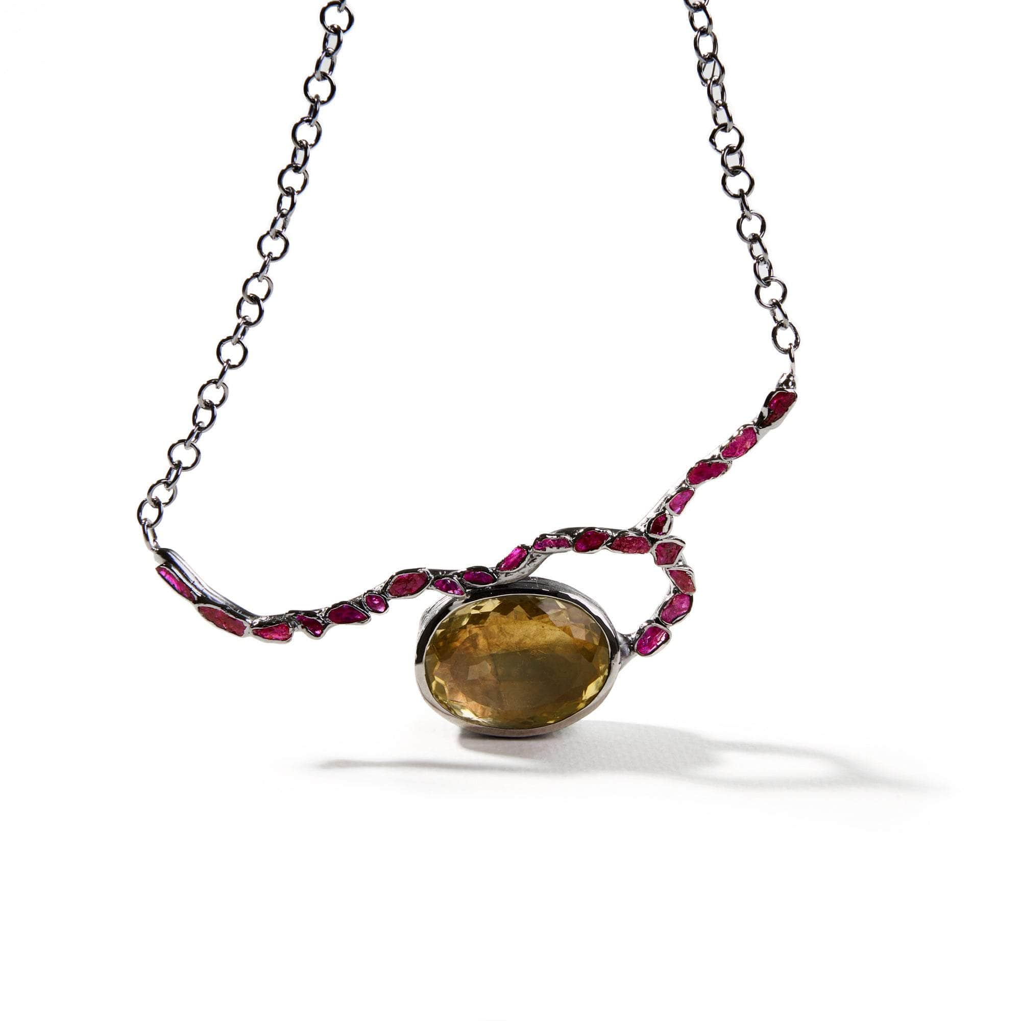 Dali Lemon Quartz and Rough Ruby Necklace GERMAN KABIRSKI