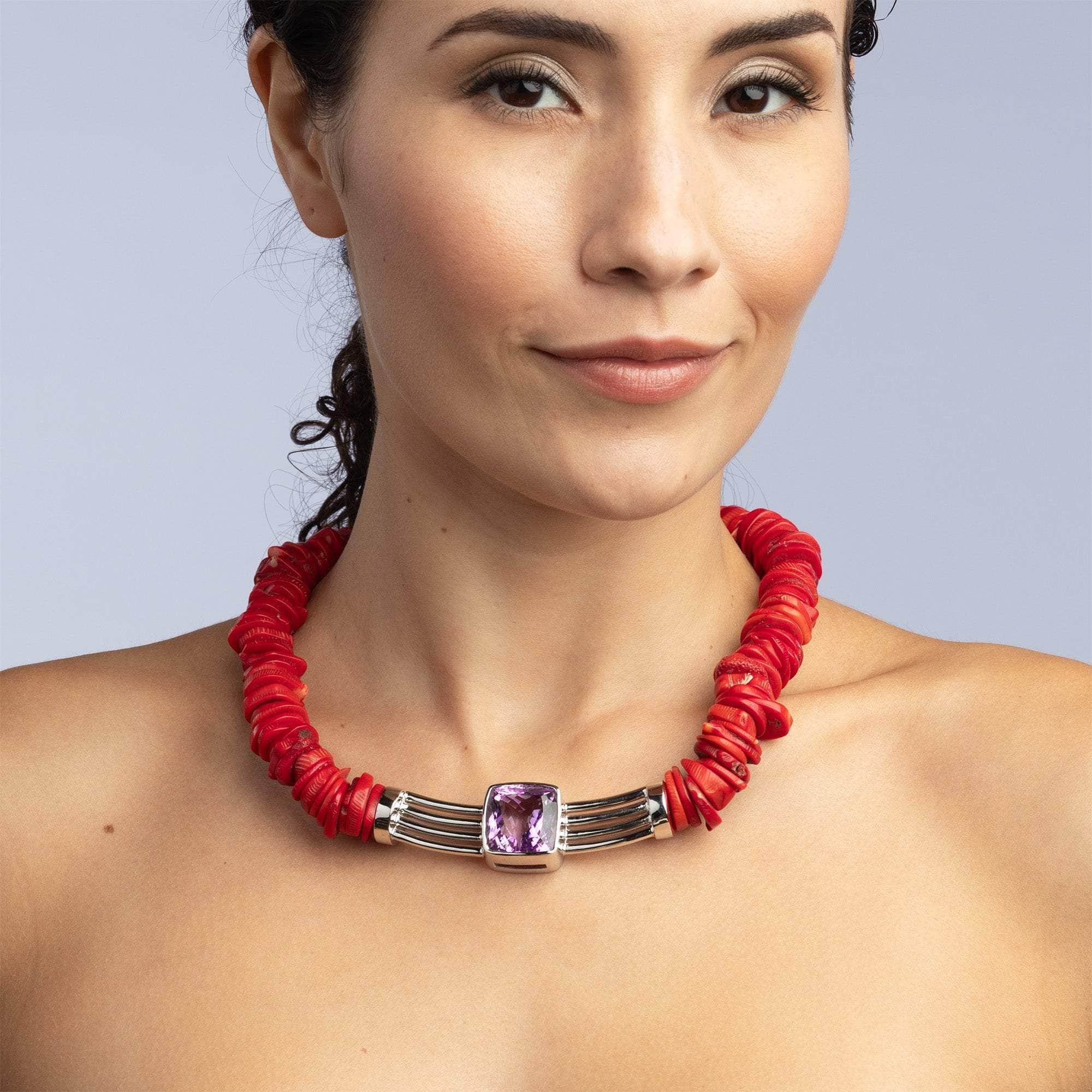 Purpura Amethyst and Coral Necklace