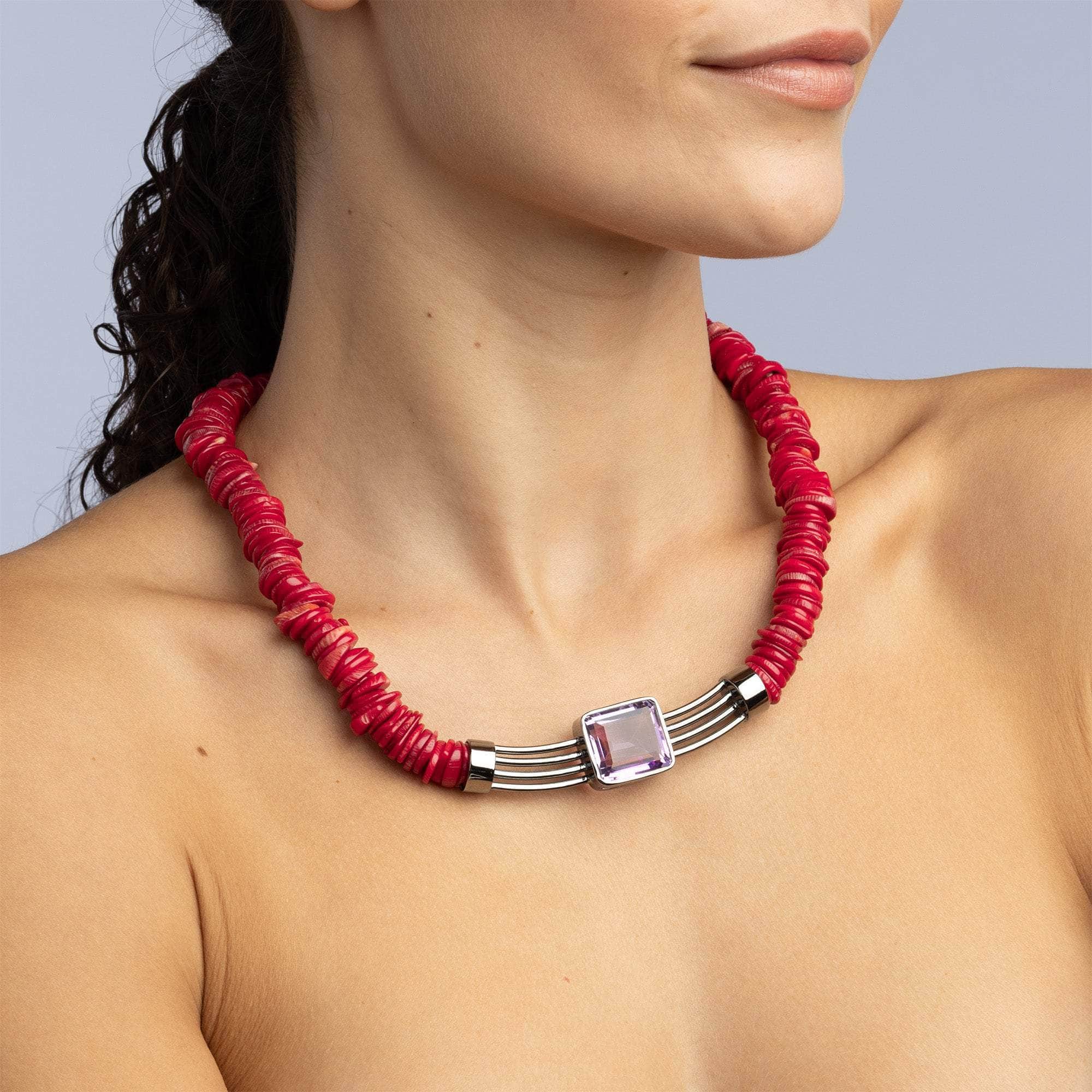 Erythros Amethyst and Coral Necklace