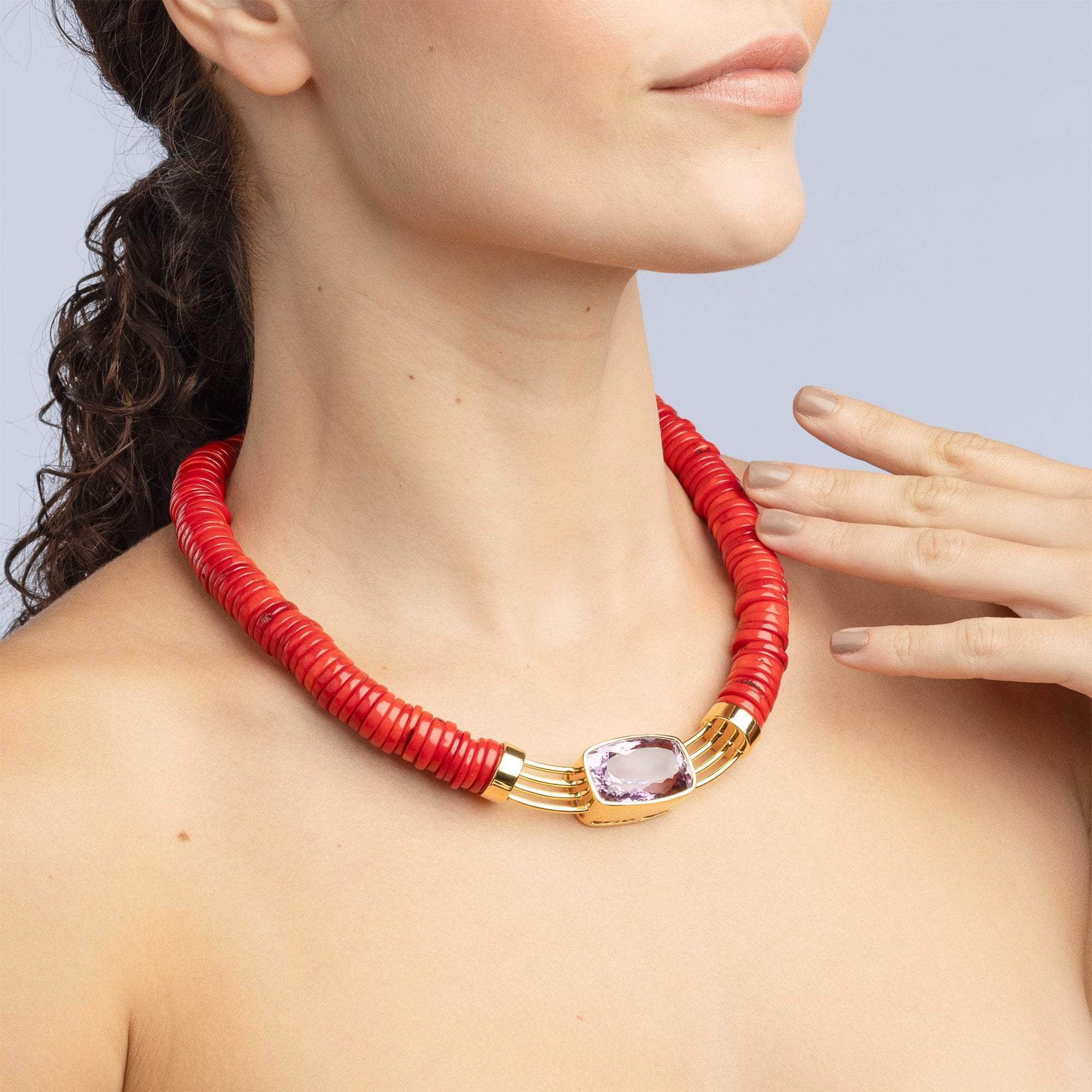 Porphyra Amethyst and Coral Necklace