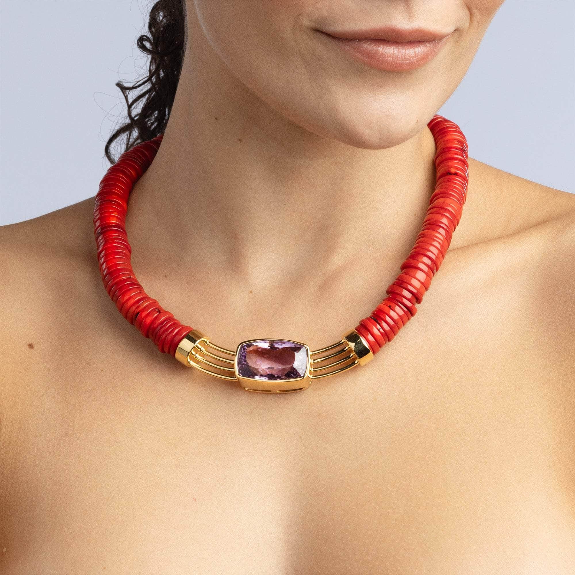 Porphyra Amethyst and Coral Necklace