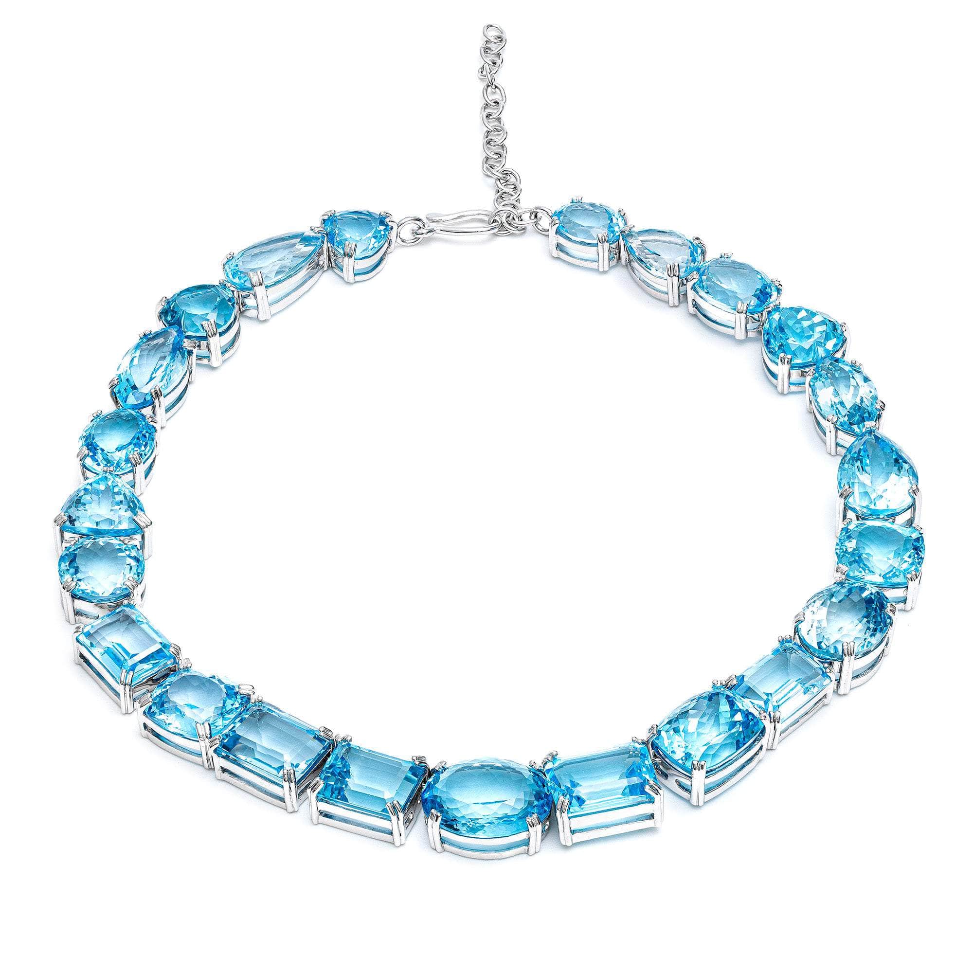 Thalyn Sterling Silver Necklace With Mixed-Cut Blue Topaz Gemstones in Statement Design