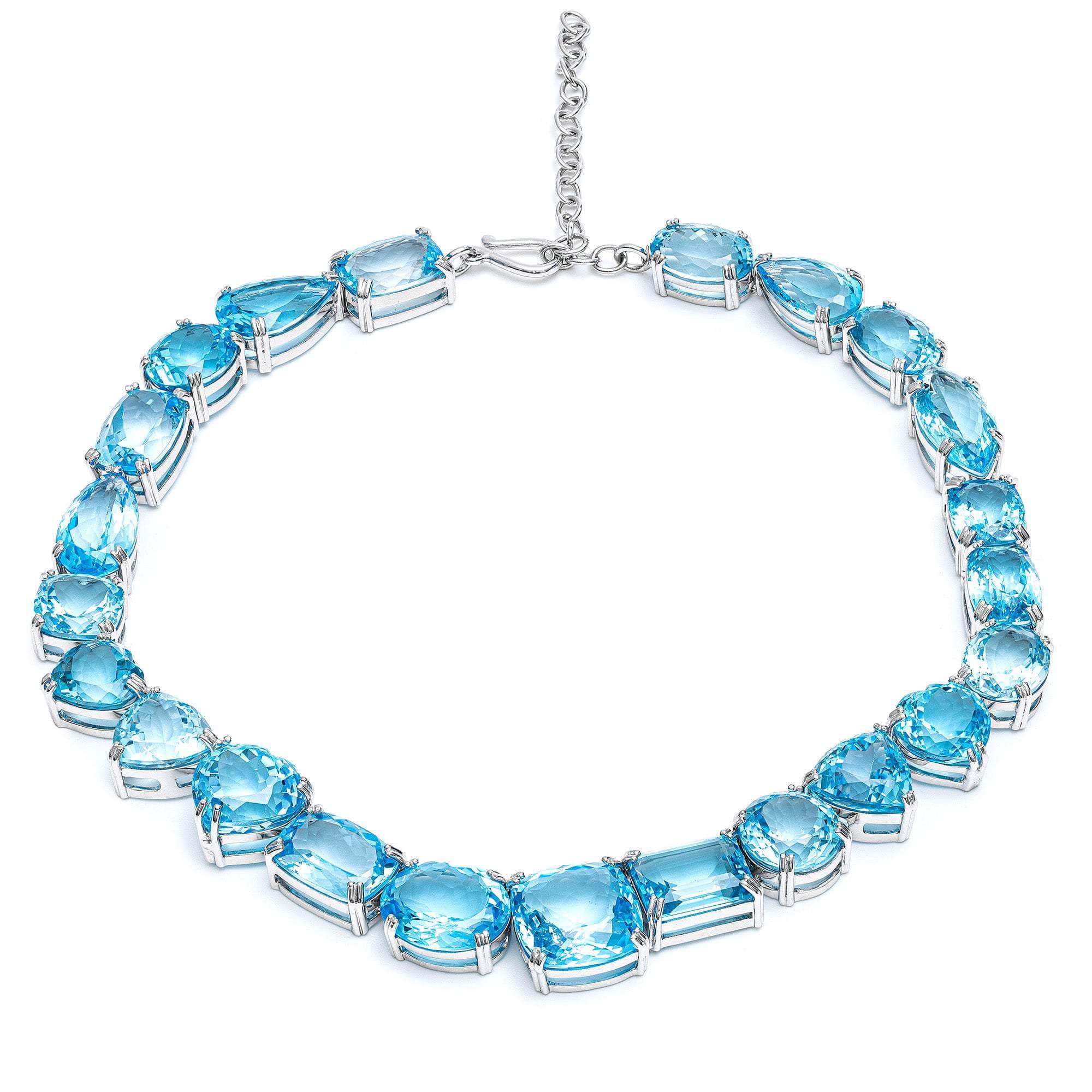 Ophira Sterling Silver Necklace Featuring Multiple Blue Topaz Cuts in Modern Artisan Setting