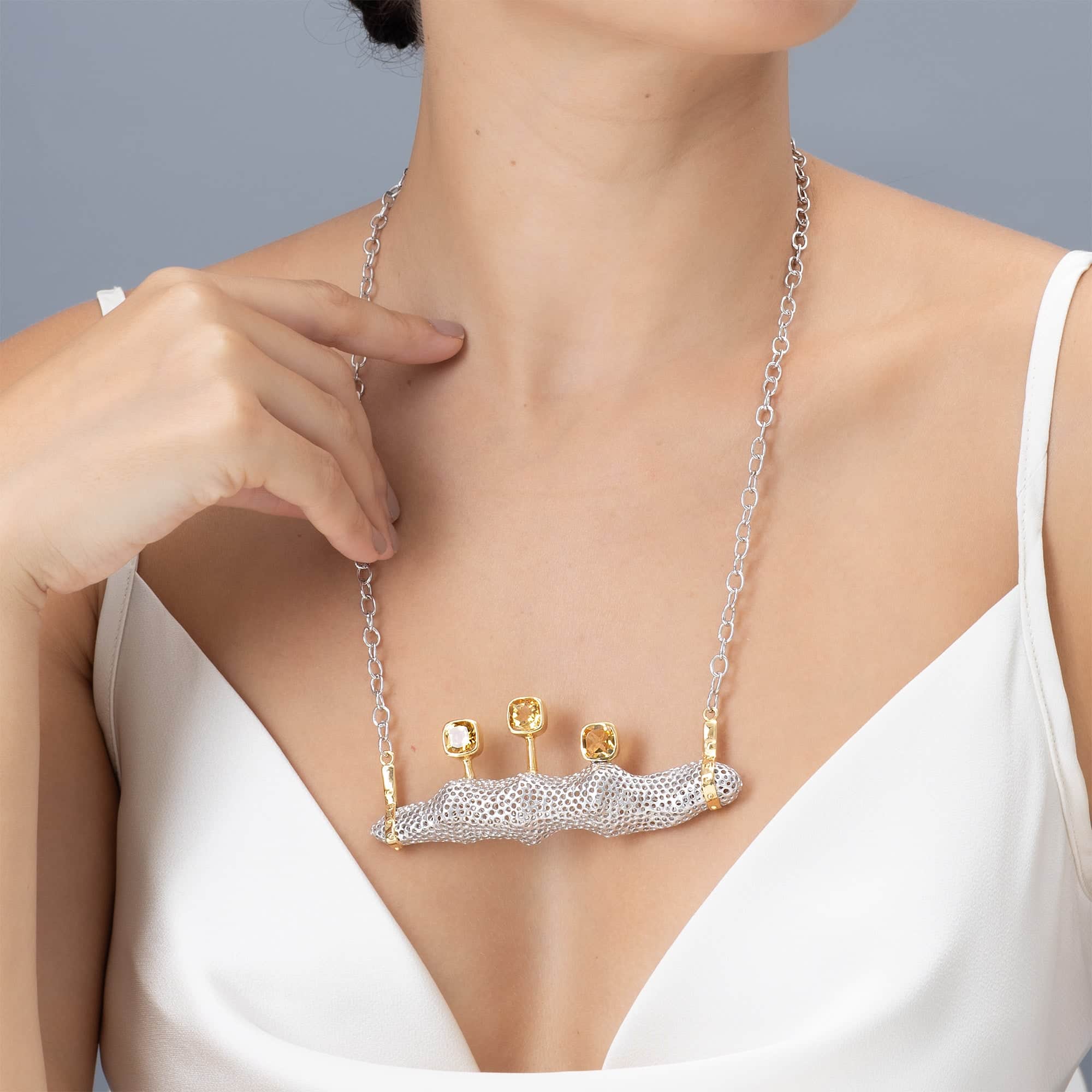 Sophos Singular Edition Silver Necklace with Cushion Cut Citrines