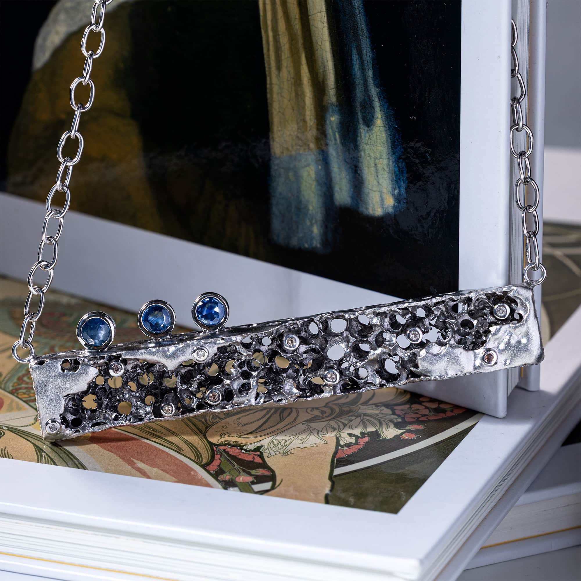 Kion Singular Edition Silver Necklace with Blue Sapphires & Fancy Diamonds