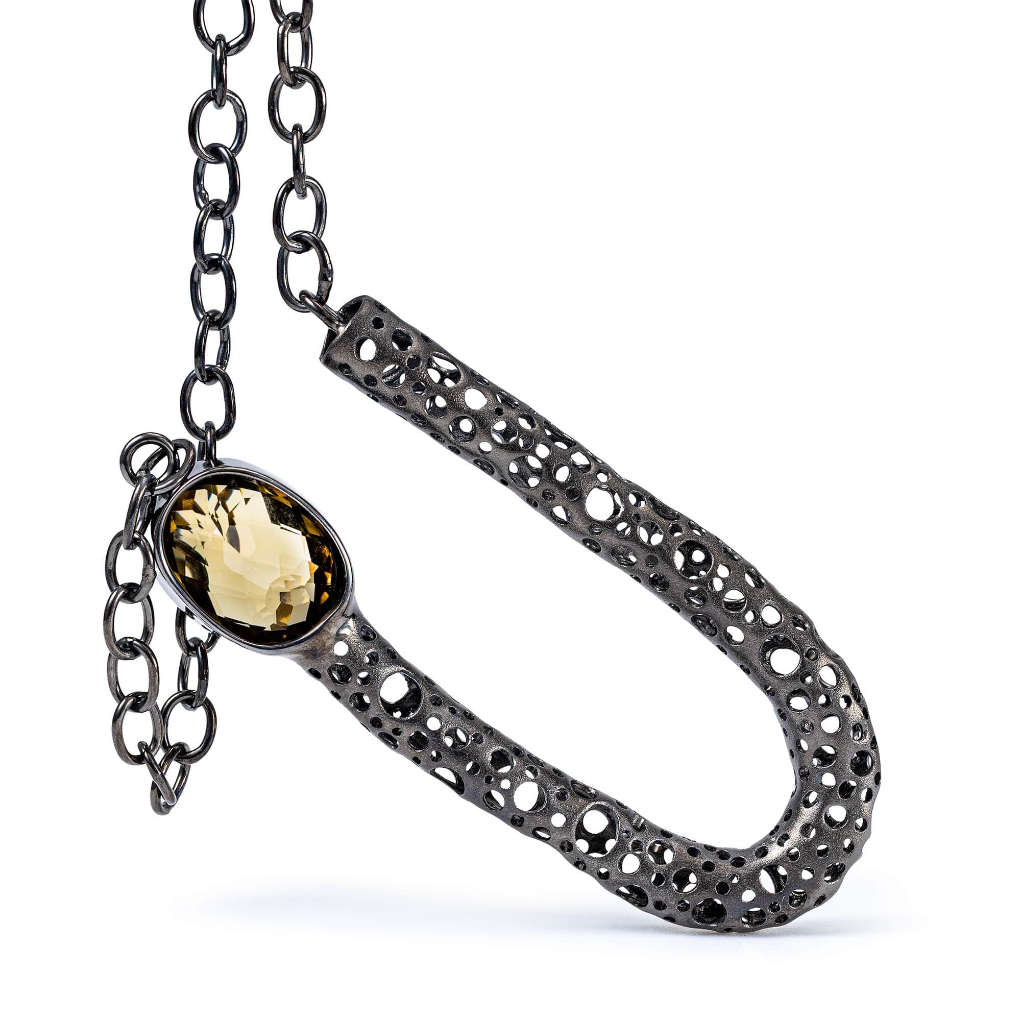 Helgi Singular Edition Lemon Quartz Necklace in Black Ruthenium-Plated Silver