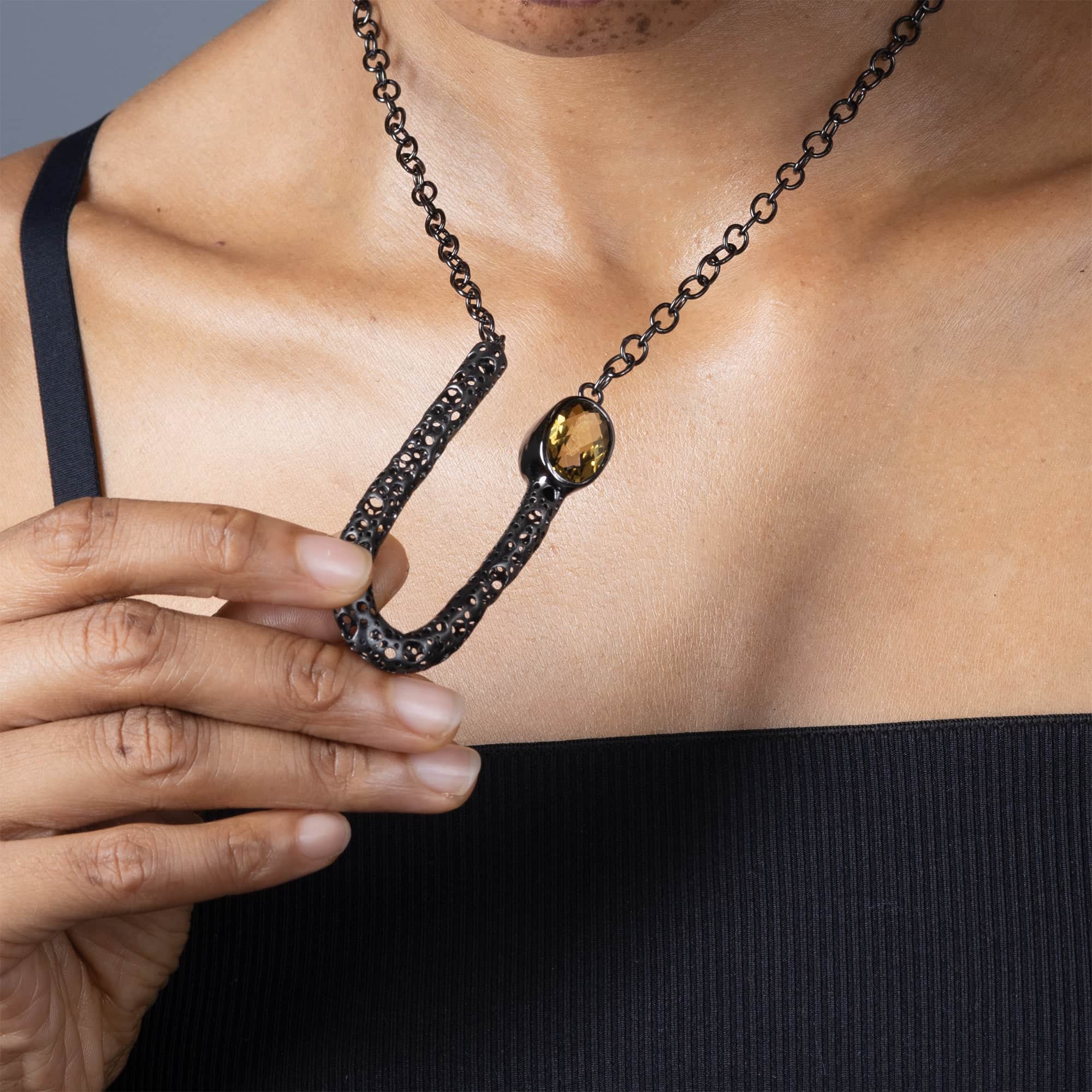 Helgi Singular Edition Lemon Quartz Necklace in Black Ruthenium-Plated Silver