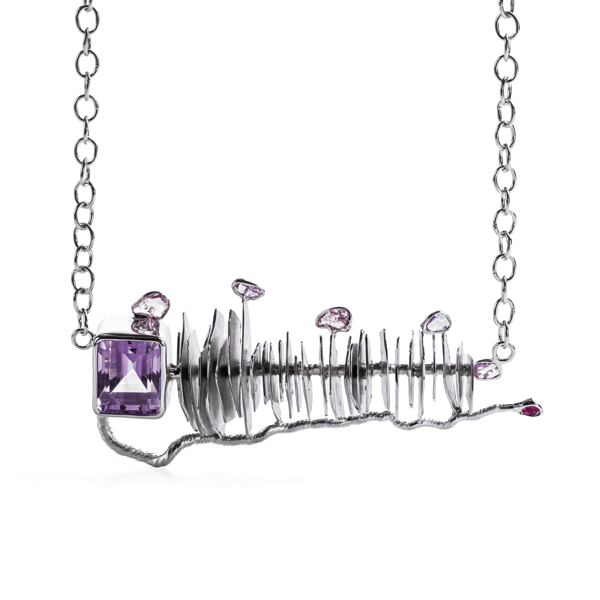 Irtt Singular Edition Silver Necklace with Amethyst, Spinel & Ruby