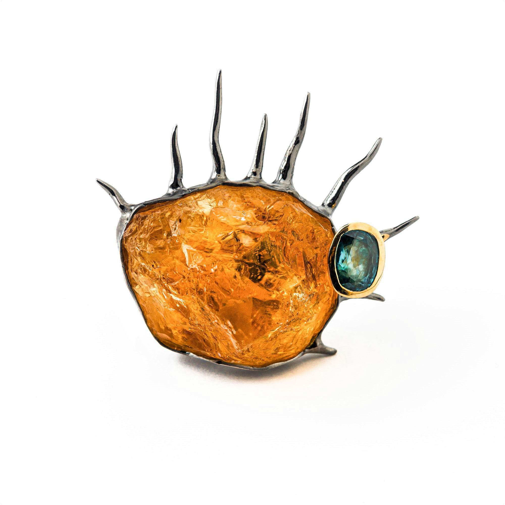 Mati Rough Citrine and London Blue Topaz Brooch GERMAN KABIRSKI