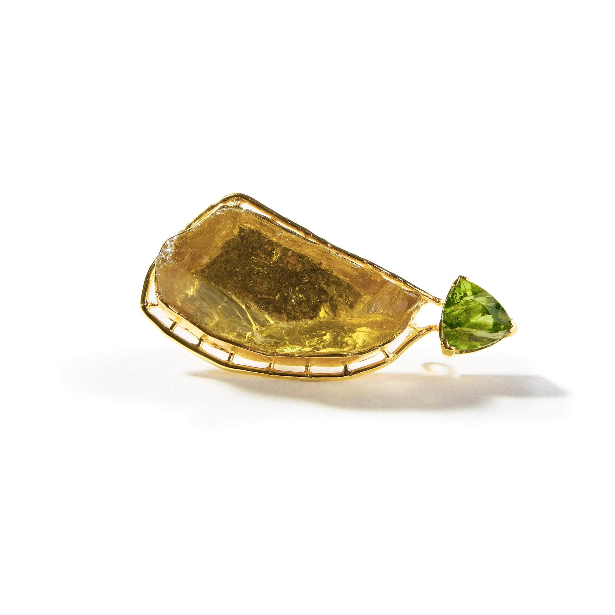 Sitron Rough Lemon Quartz and Peridot Brooch GERMAN KABIRSKI