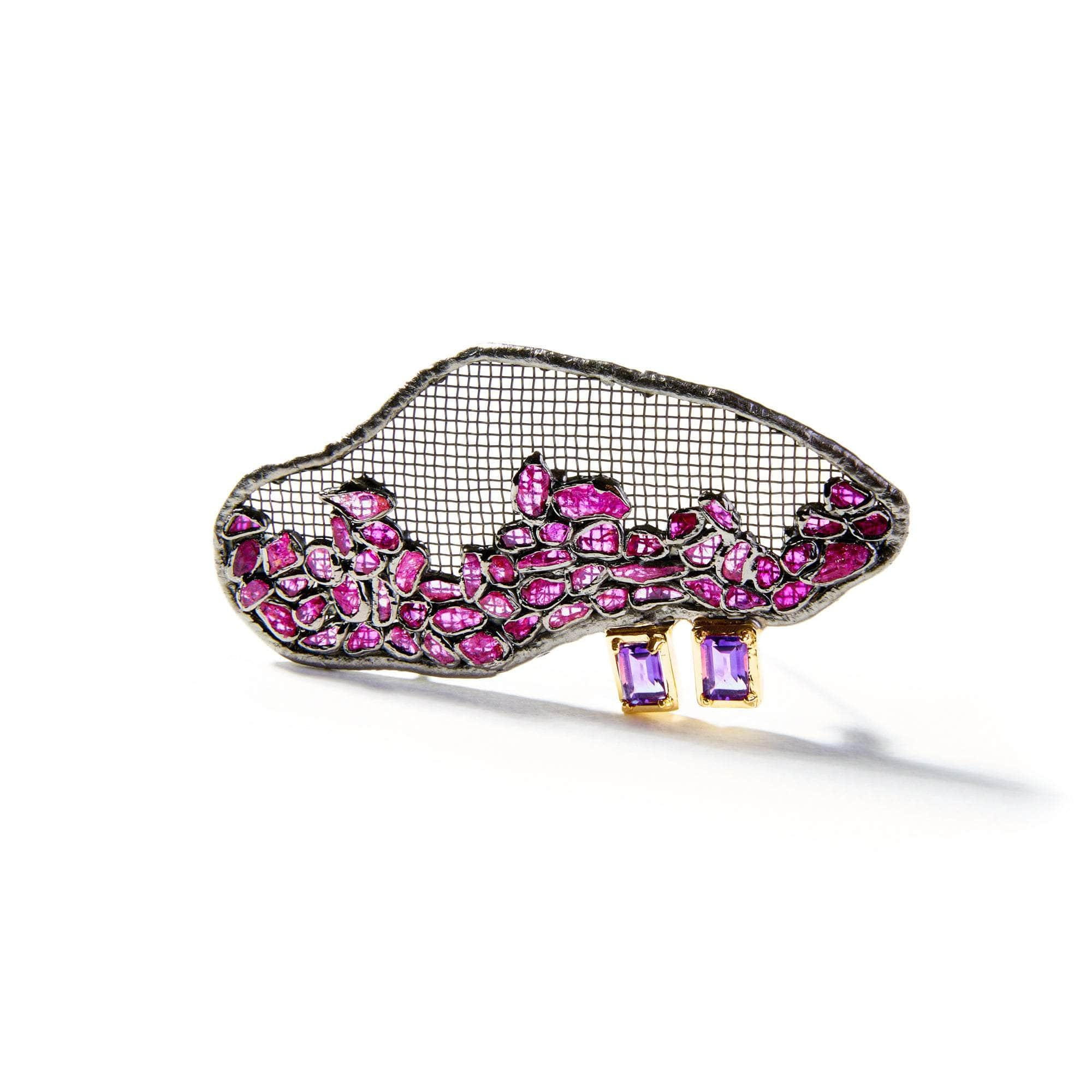 Calder Amethyst and Rough Ruby Brooch GERMAN KABIRSKI