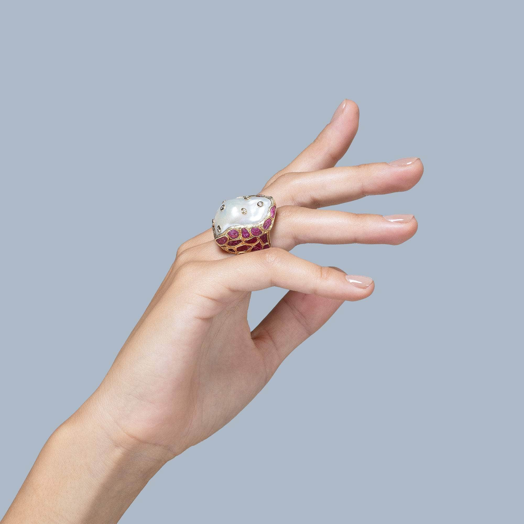 Vitra Baroque Pearl and Ruby and Diamond Ring GERMAN KABIRSKI