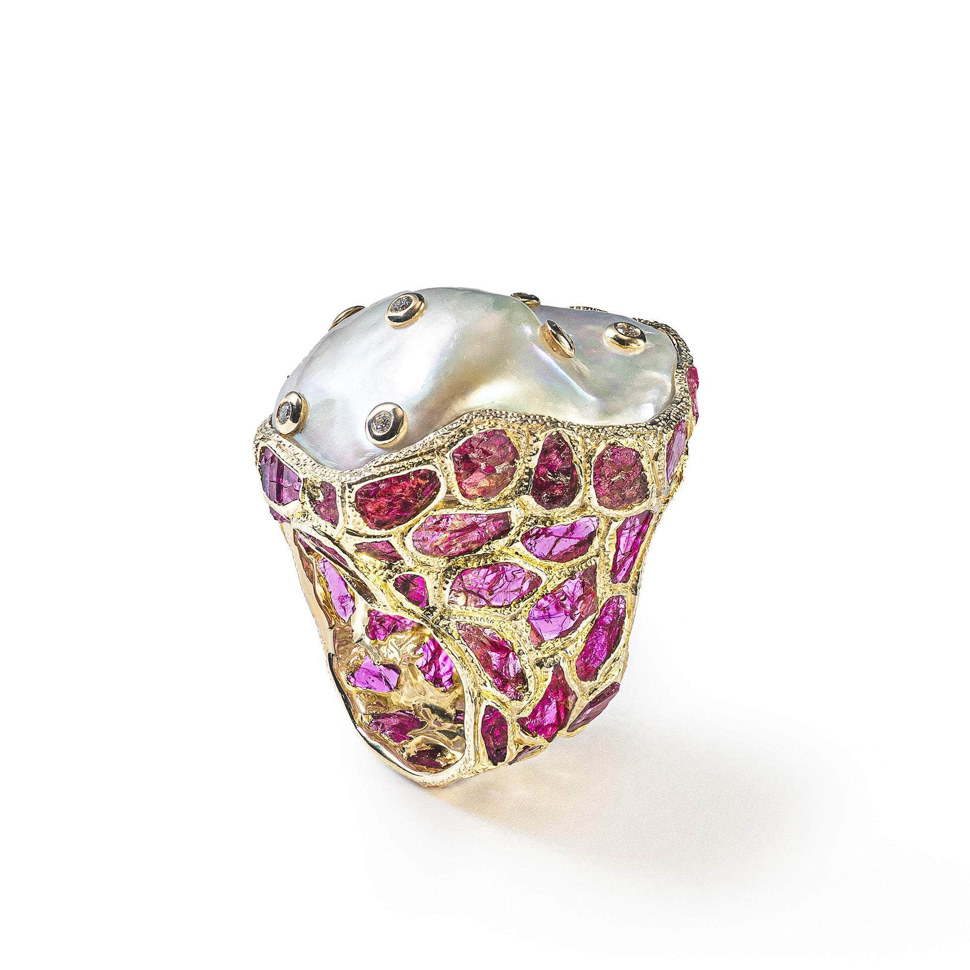 Vitra Baroque Pearl and Ruby and Diamond Ring GERMAN KABIRSKI