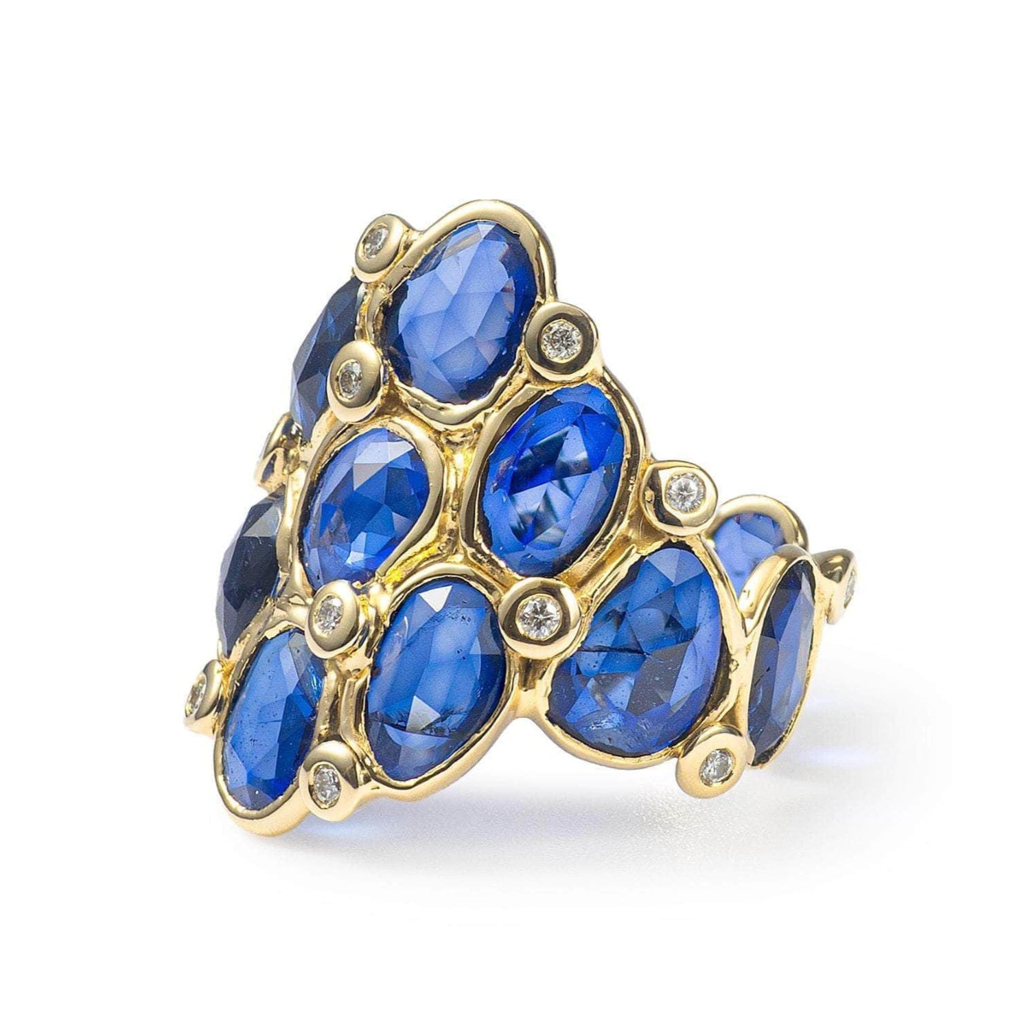 Lugge Stained Glass 14K Gold Ring with Blue Sapphire and Diamonds