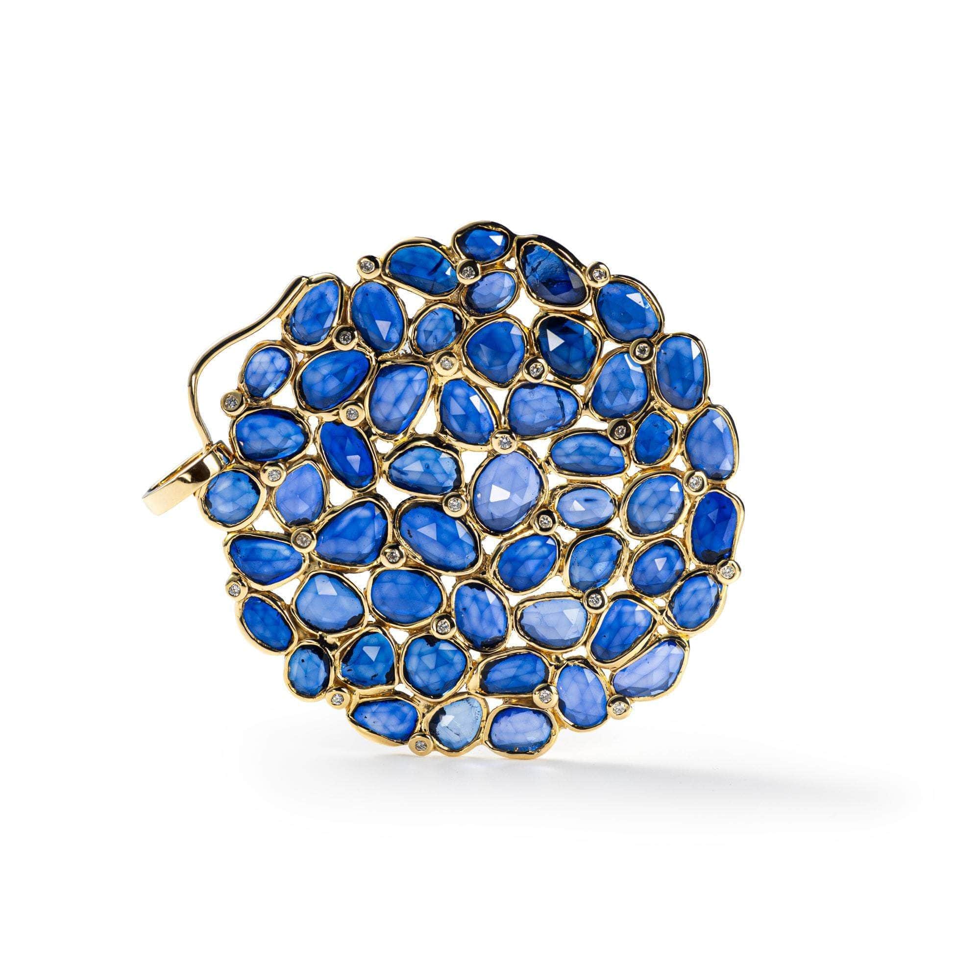 Ciano 14K Gold Round Pendant with Sapphire&Diamond as Stained Glass