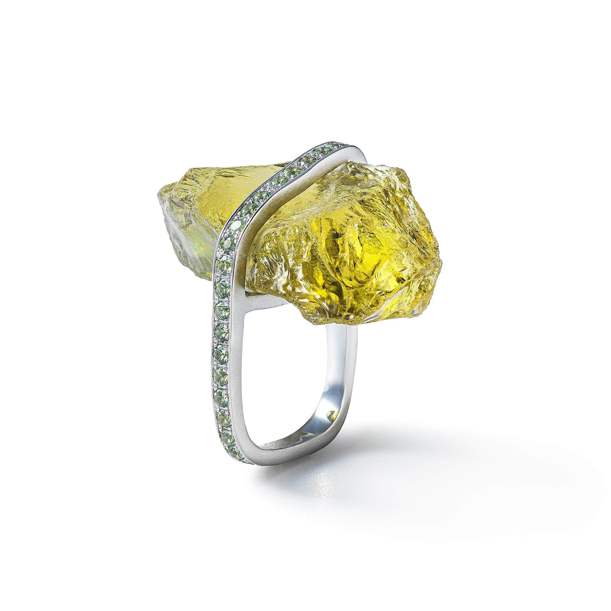 Eli Rough Lemon Quartz and Green Sapphire Ring GERMAN KABIRSKI