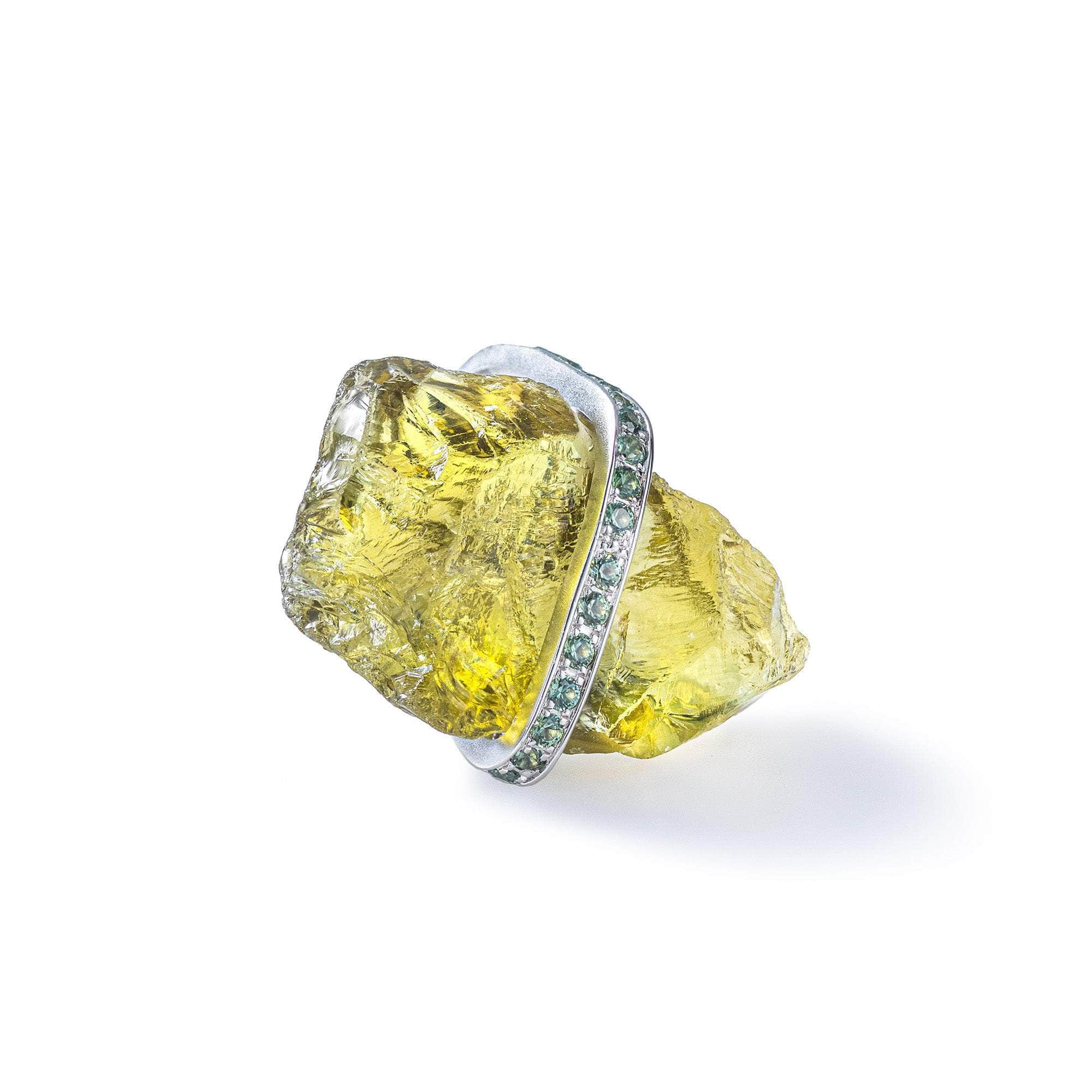 Eli Rough Lemon Quartz and Green Sapphire Ring GERMAN KABIRSKI