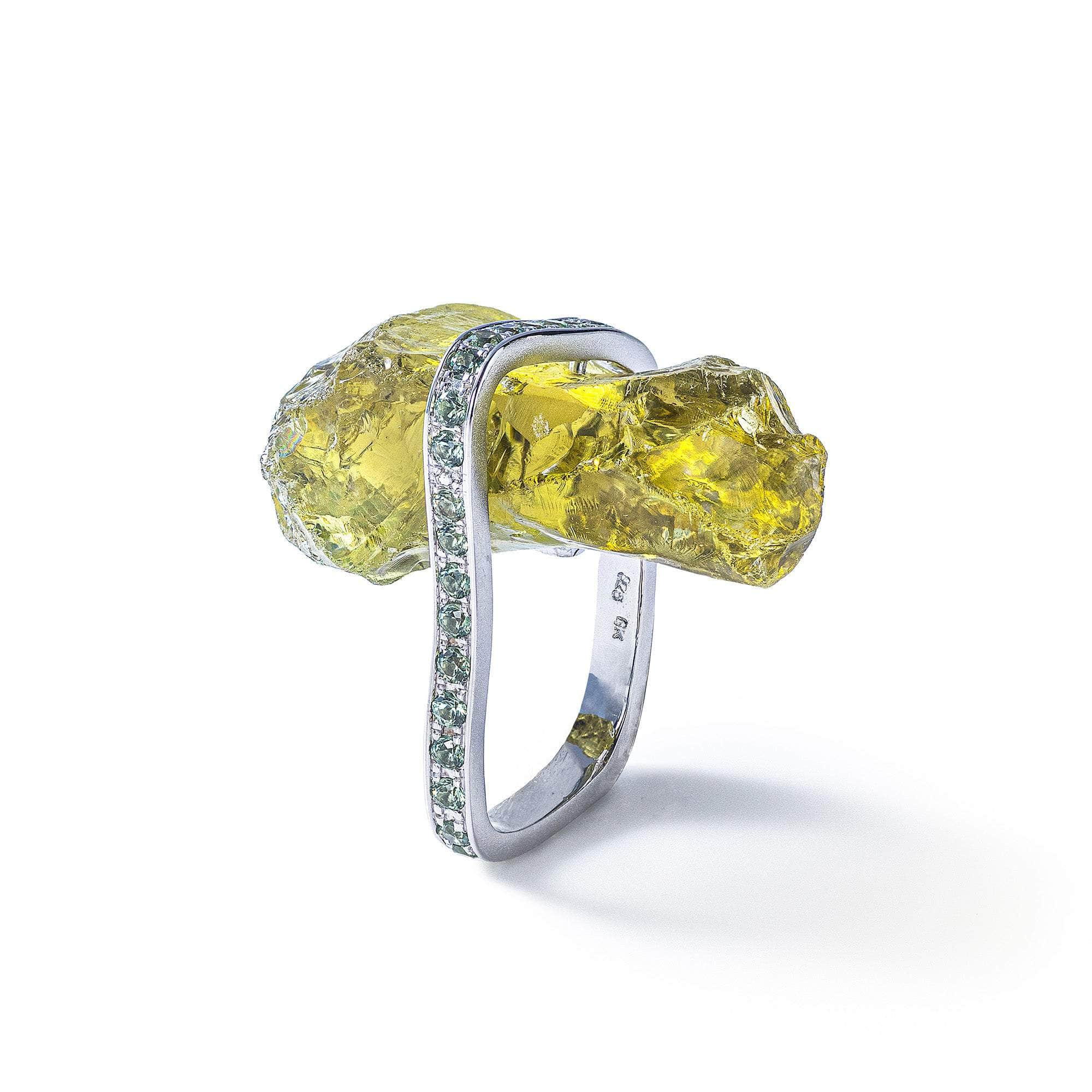 Eli Rough Lemon Quartz and Green Sapphire Ring GERMAN KABIRSKI