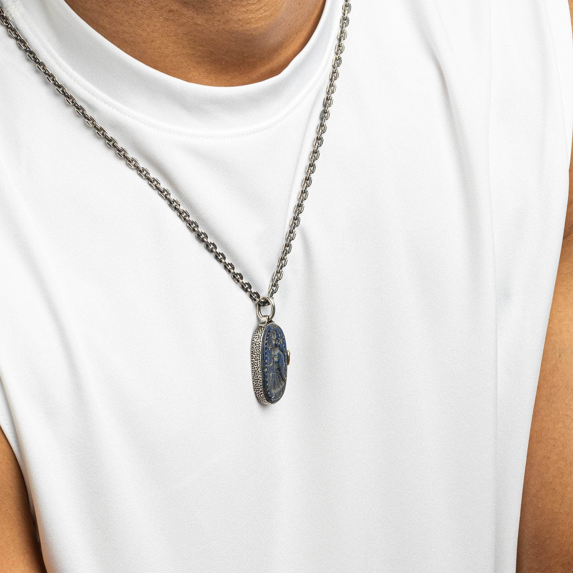 Ourania Pendant with Authentic Hellenistic Lapis Lazuli Seal in 925 Silver & Rough Ruby in 9K Gold