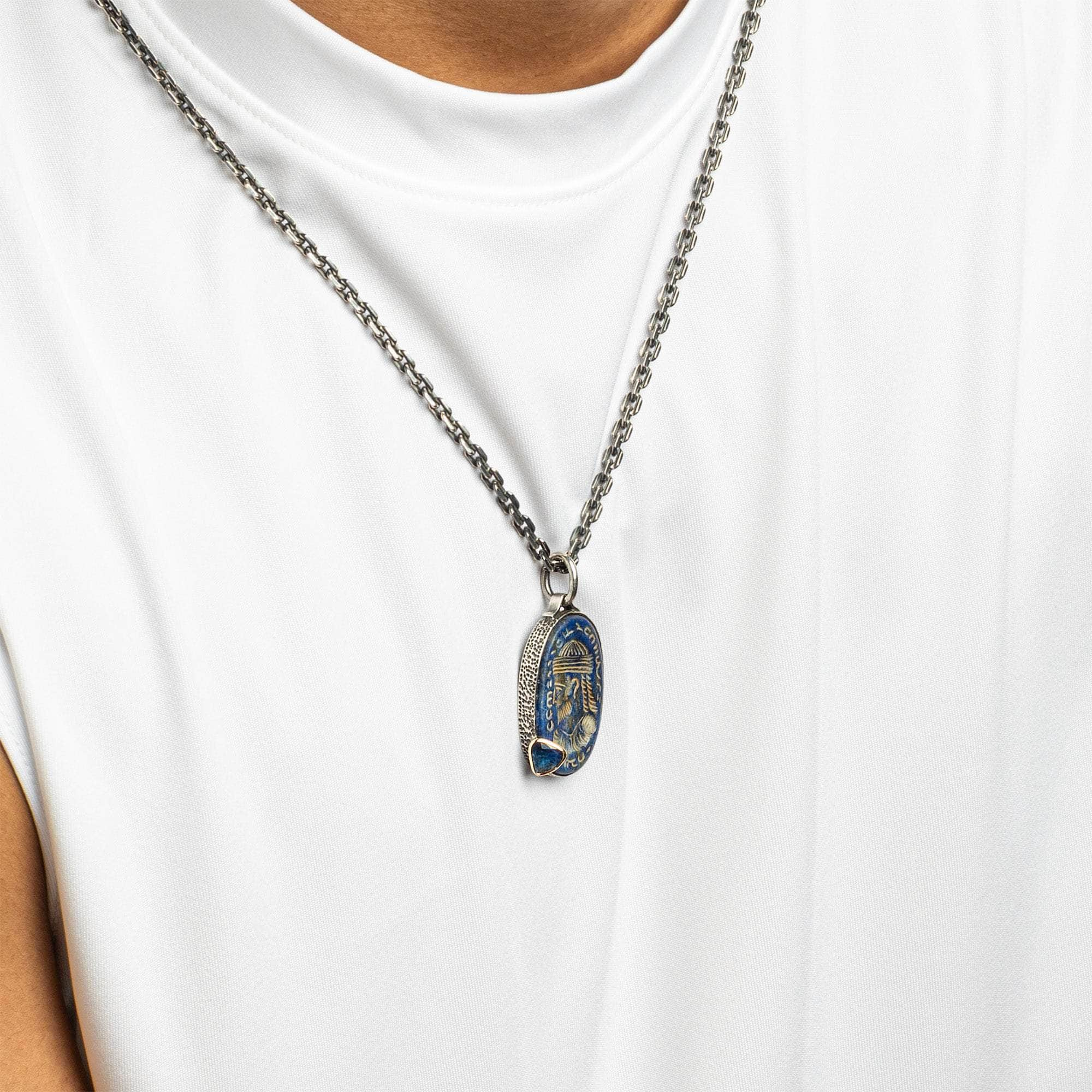 Kyros Singular Pendant with Authentic Lapis Lazuli Seal in 925 Silver & Blue Sapphire in 9K Gold