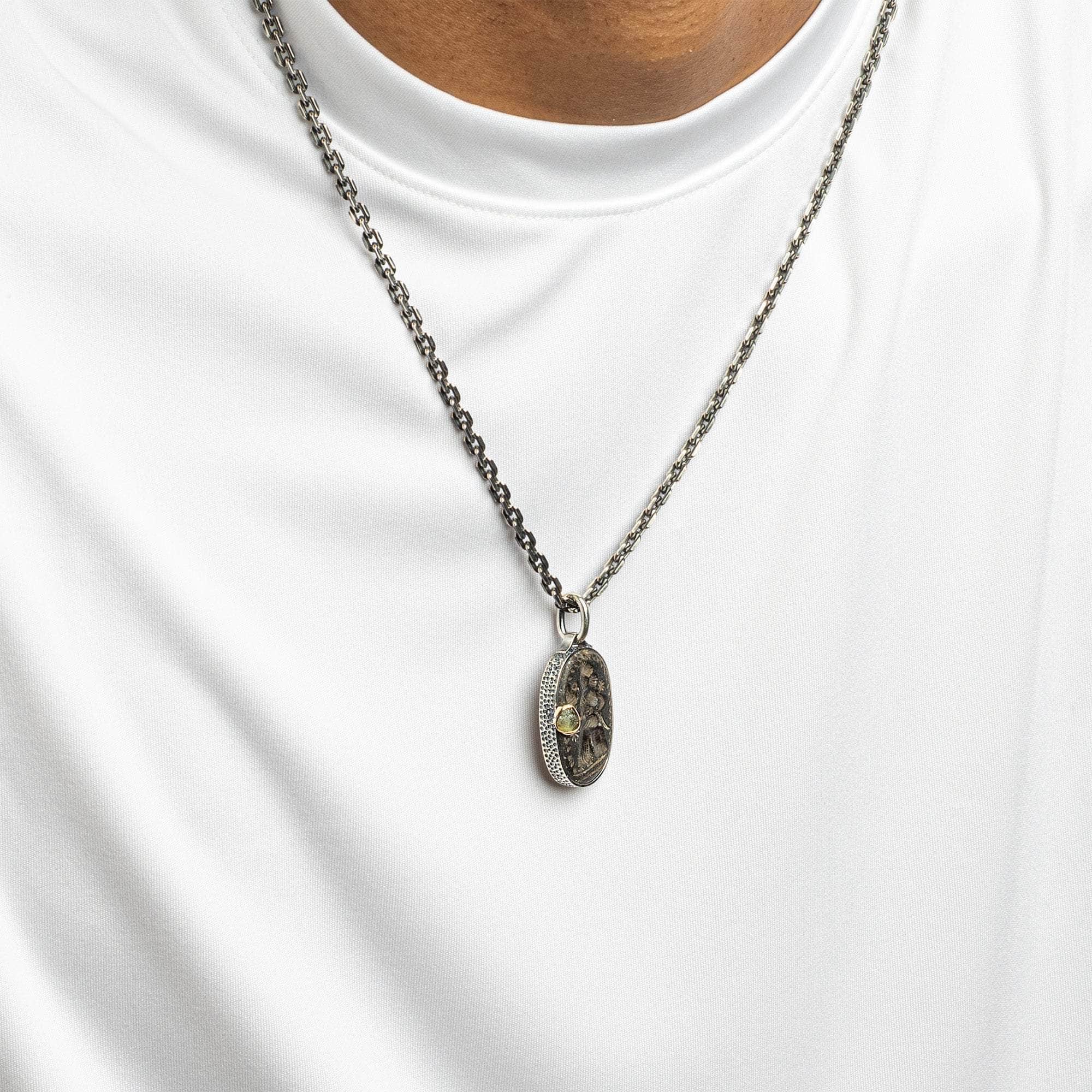 Tisfun Pendant with Authentic Mesopotamian Agate Seal in 925 Silver & Rough Yellow Sapphire in 9K Gold