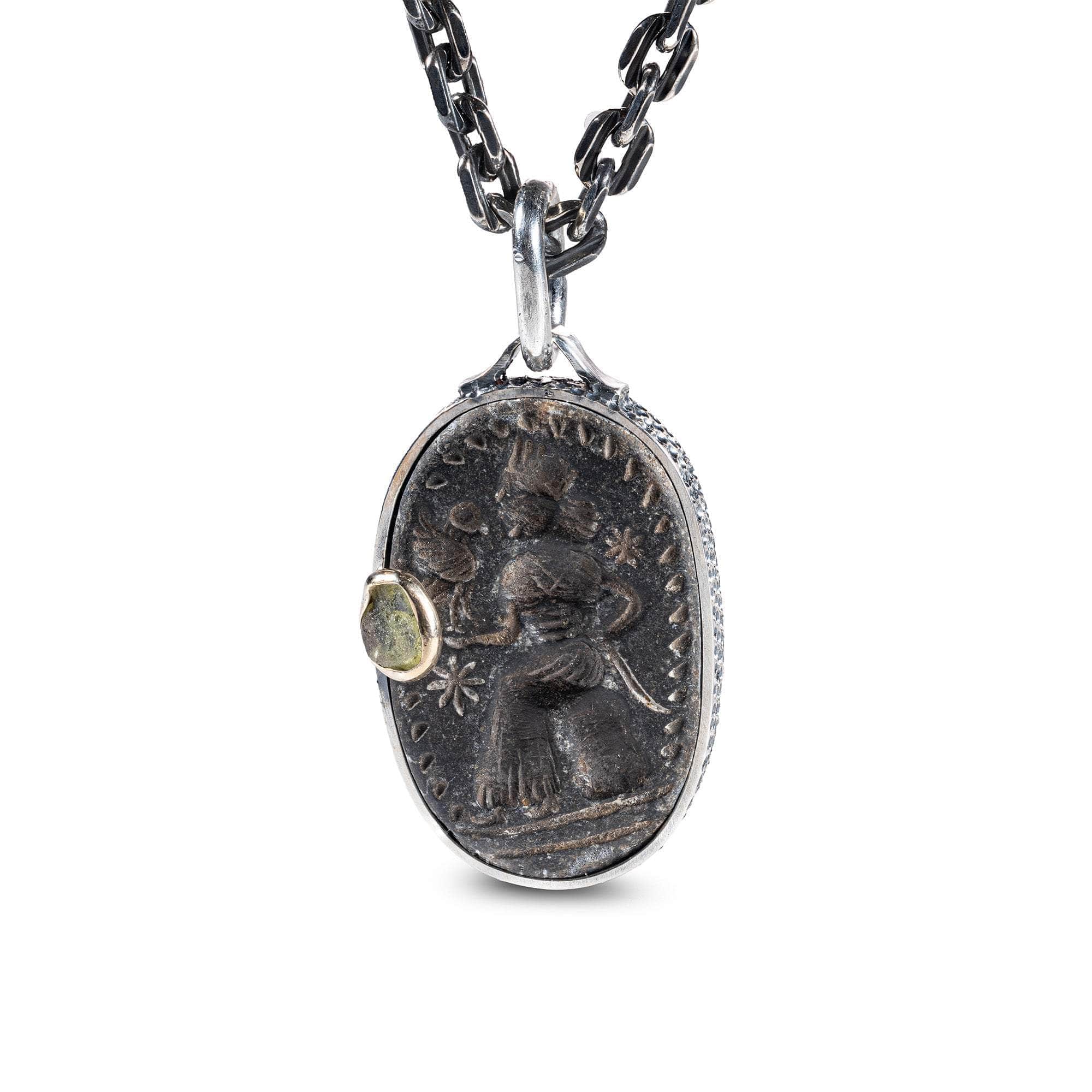 Tisfun Pendant with Authentic Mesopotamian Agate Seal in 925 Silver & Rough Yellow Sapphire in 9K Gold