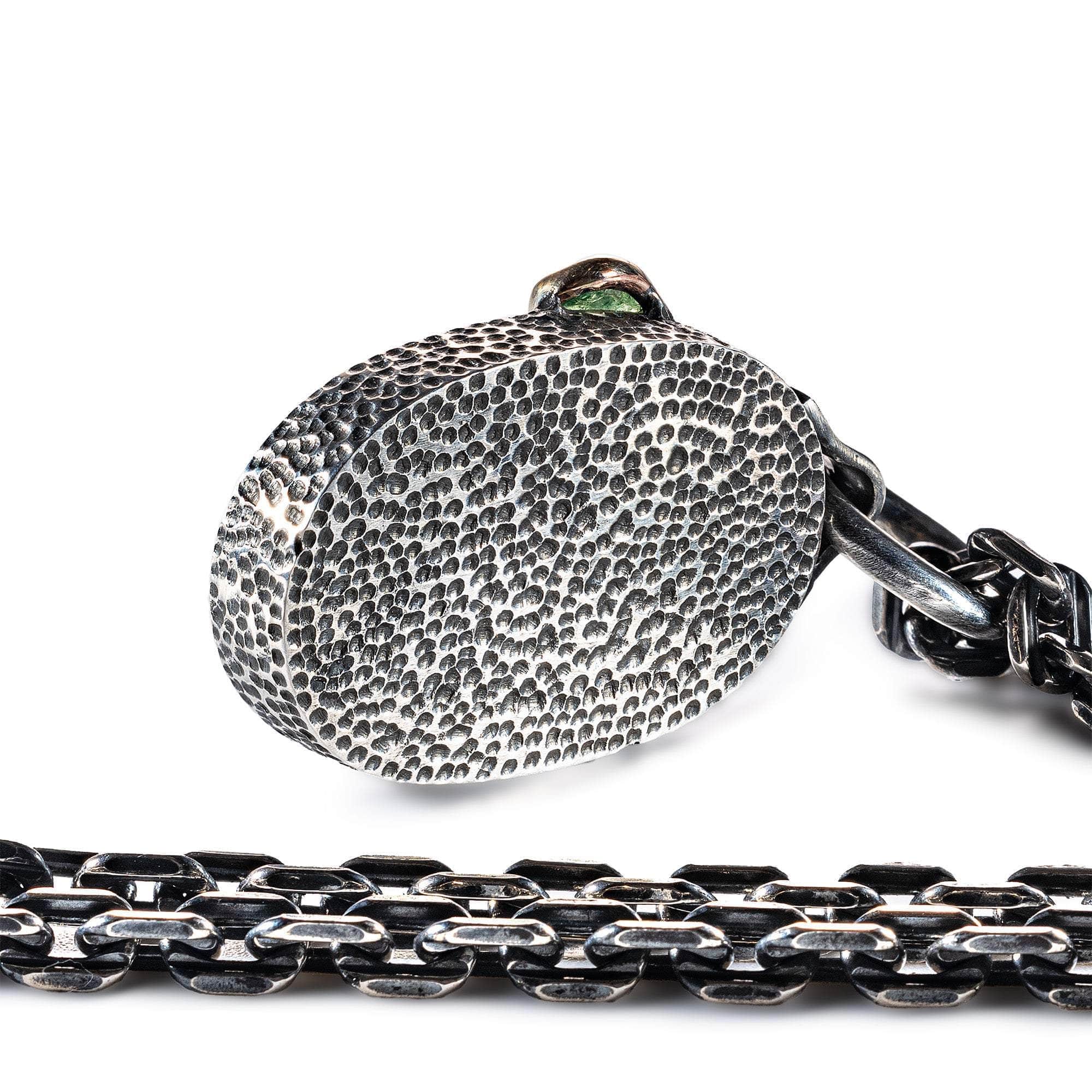 Sapurios Pendant with Authentic Ancient Lapis Lazuli Seal in 925 Silver & Raw Tsavorite in 9K Gold