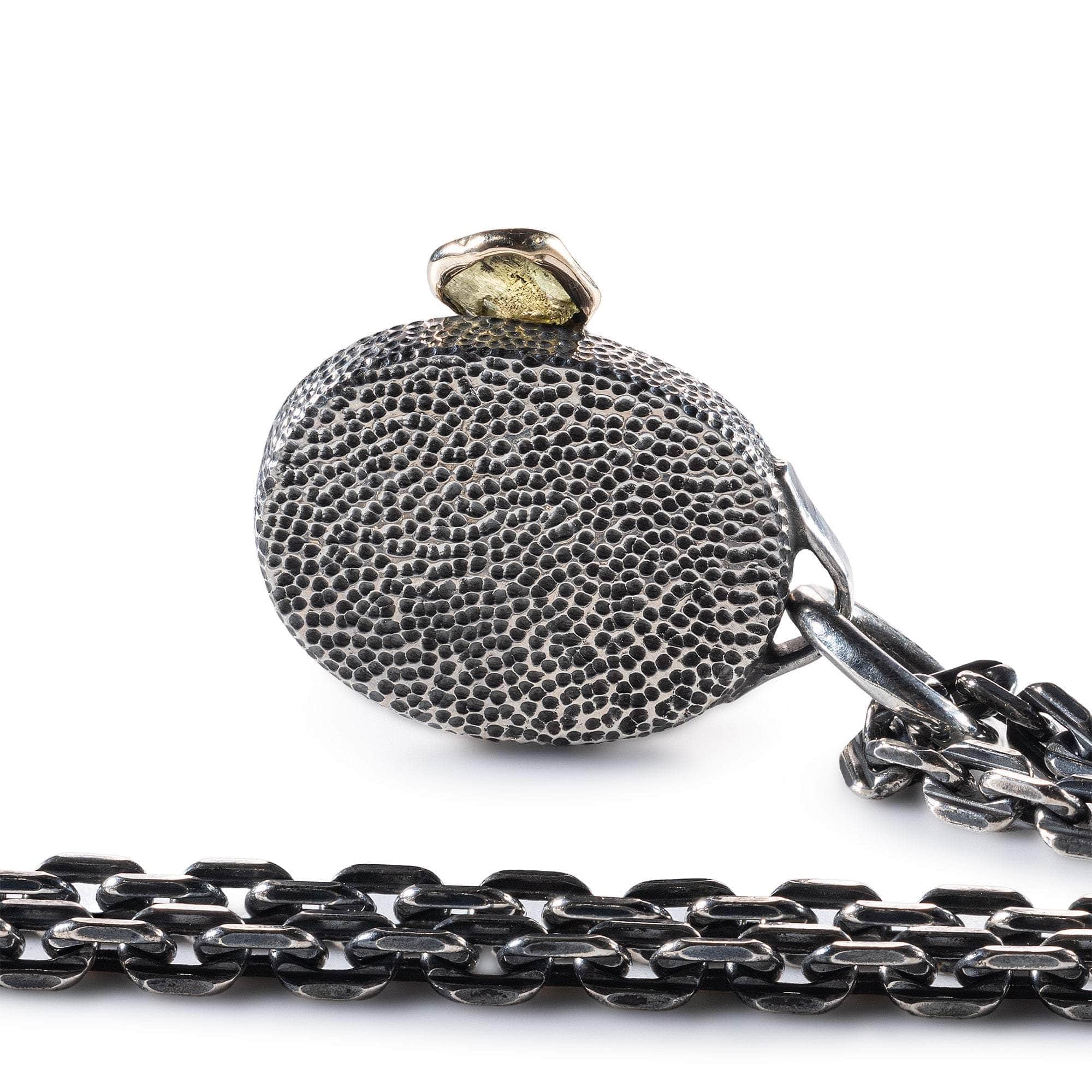 Sargatis Pendant with Authentic Ancient Agate Seal in 925 Silver & Raw Yellow Sapphire in 9K Gold
