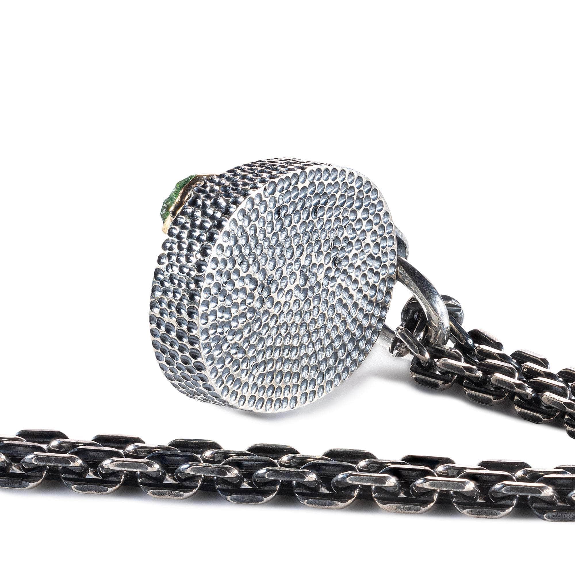 Astrippos Pendant with Authentic Hellenistic Lapis Lazuli Seal in 925 Silver & Raw Green Sapphire in 9K Gold