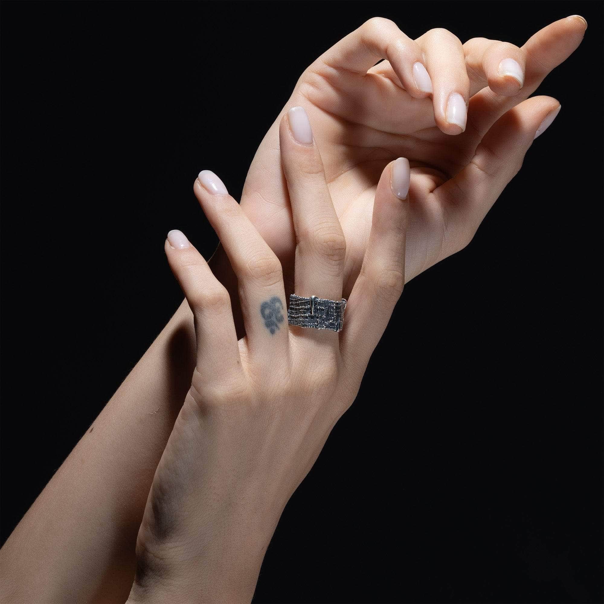 Fiber Handcrafted Silver Ring with Delicate Fabric Impression