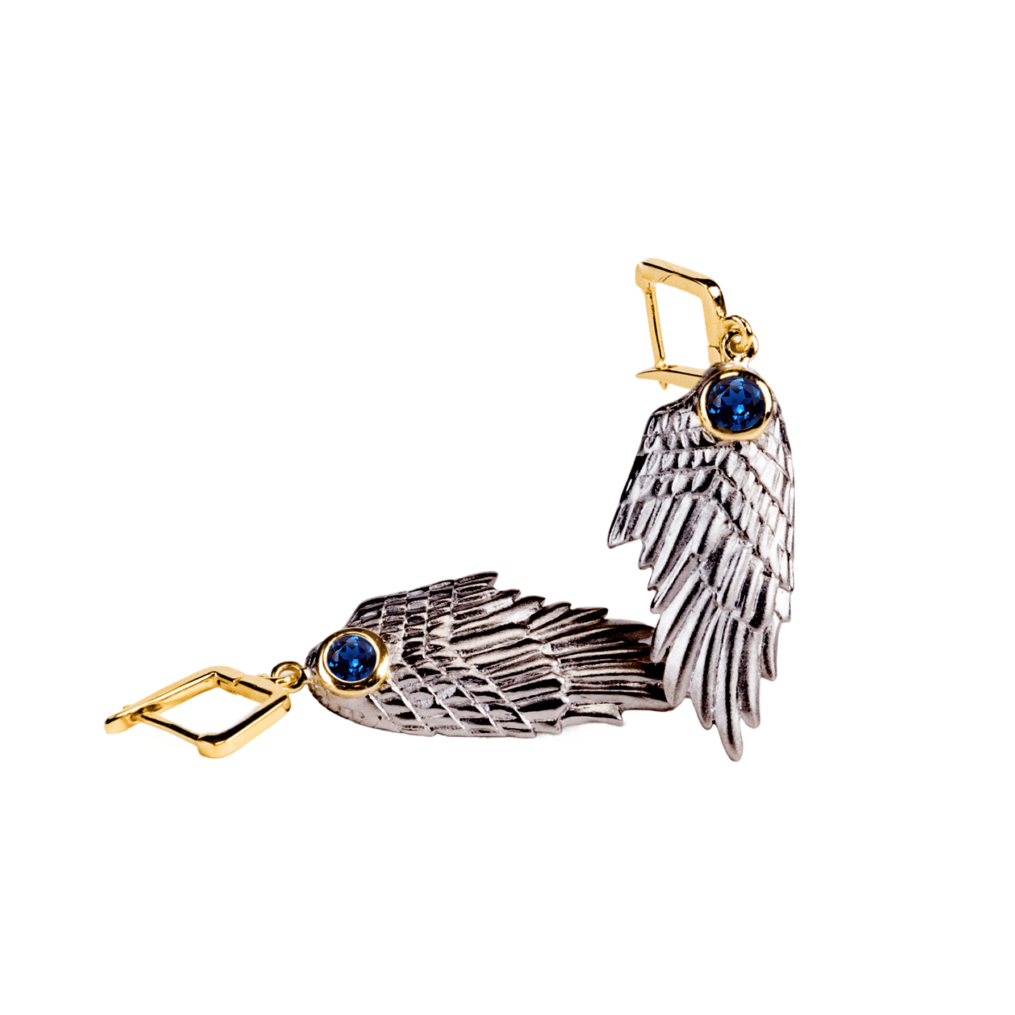 Fligelli Wing Earrings Co-Designed with Custom Gemstone & Plating Options: Garnet, Sapphire, Blue Topaz, Citrine, Amethyst, Rhodolite, Black or White Rhodium, Gold, Anthracite