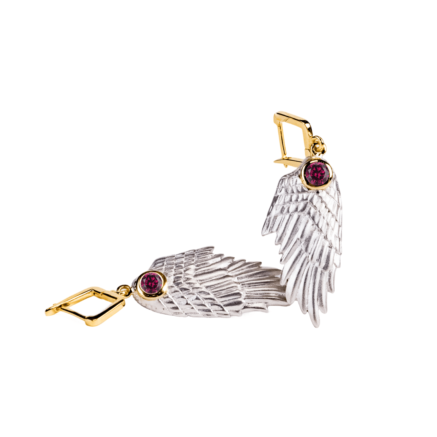 Fligelli Wing Earrings Co-Designed with Custom Gemstone & Plating Options: Garnet, Sapphire, Blue Topaz, Citrine, Amethyst, Rhodolite, Black or White Rhodium, Gold, Anthracite