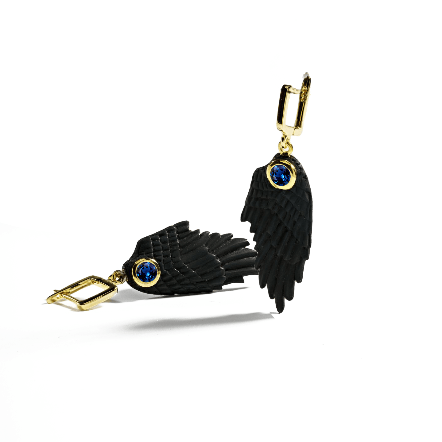 Fligelli Wing Earrings Co-Designed with Custom Gemstone & Plating Options: Garnet, Sapphire, Blue Topaz, Citrine, Amethyst, Rhodolite, Black or White Rhodium, Gold, Anthracite